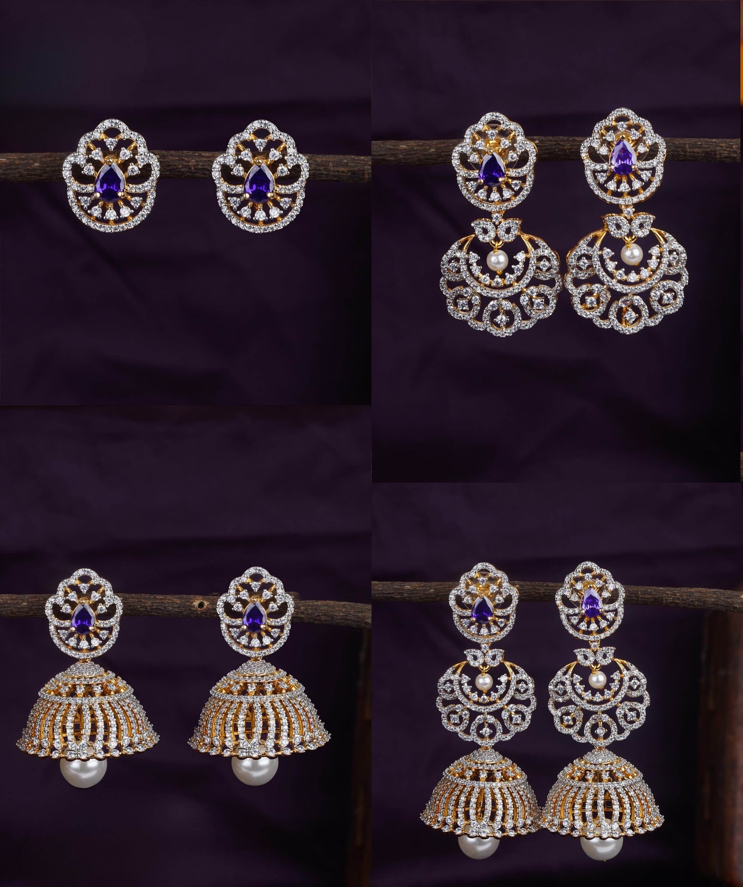 AD Stones Bridal Earrings (4in1) - Nakshatra Jewels