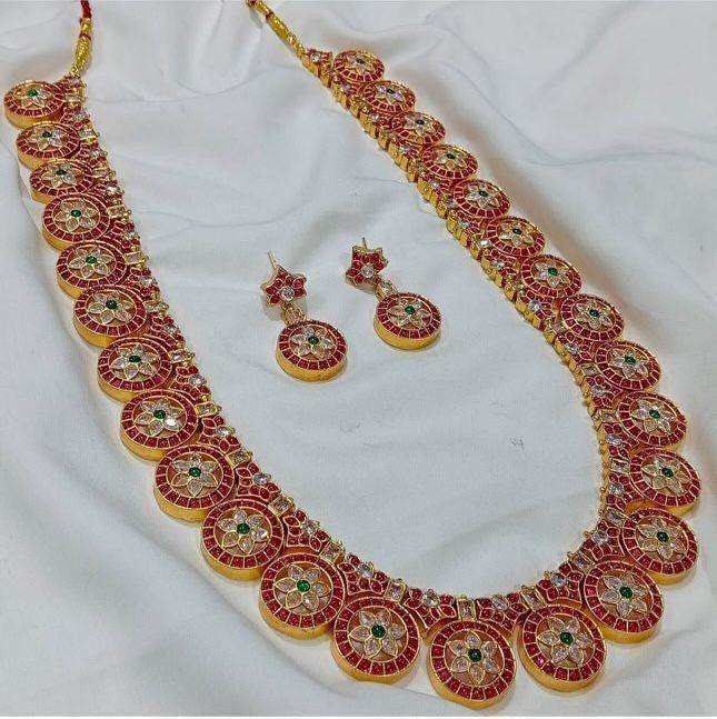 Nakshi Work with Kempu Stones Bridal Haram - Nakshatra Jewels