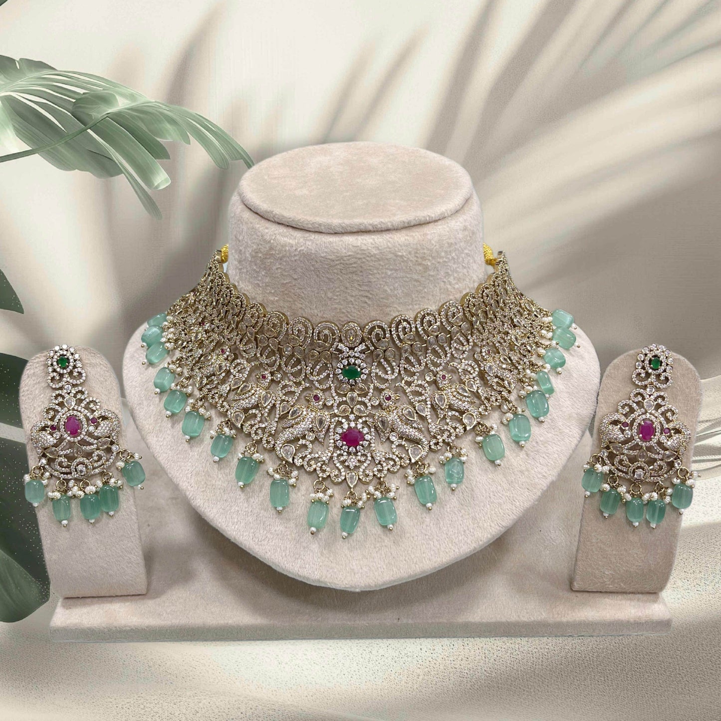 Victorian Polish with AD Stones Bridal Choker - Nakshatra Jewels