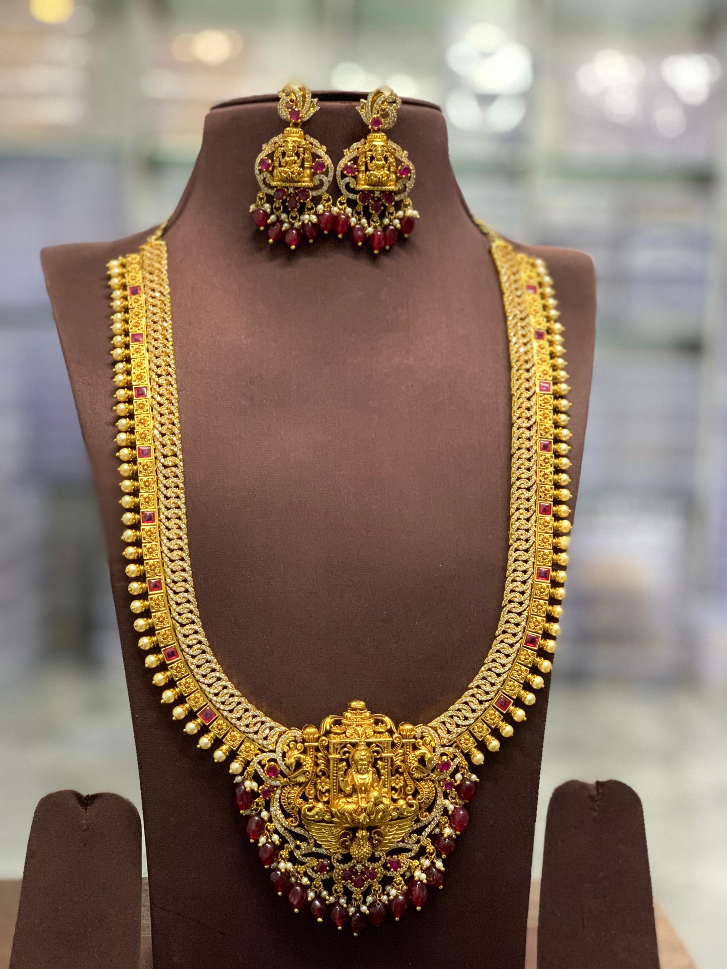 Nakshi Work with Kempu and AD Stones Bridal Haram