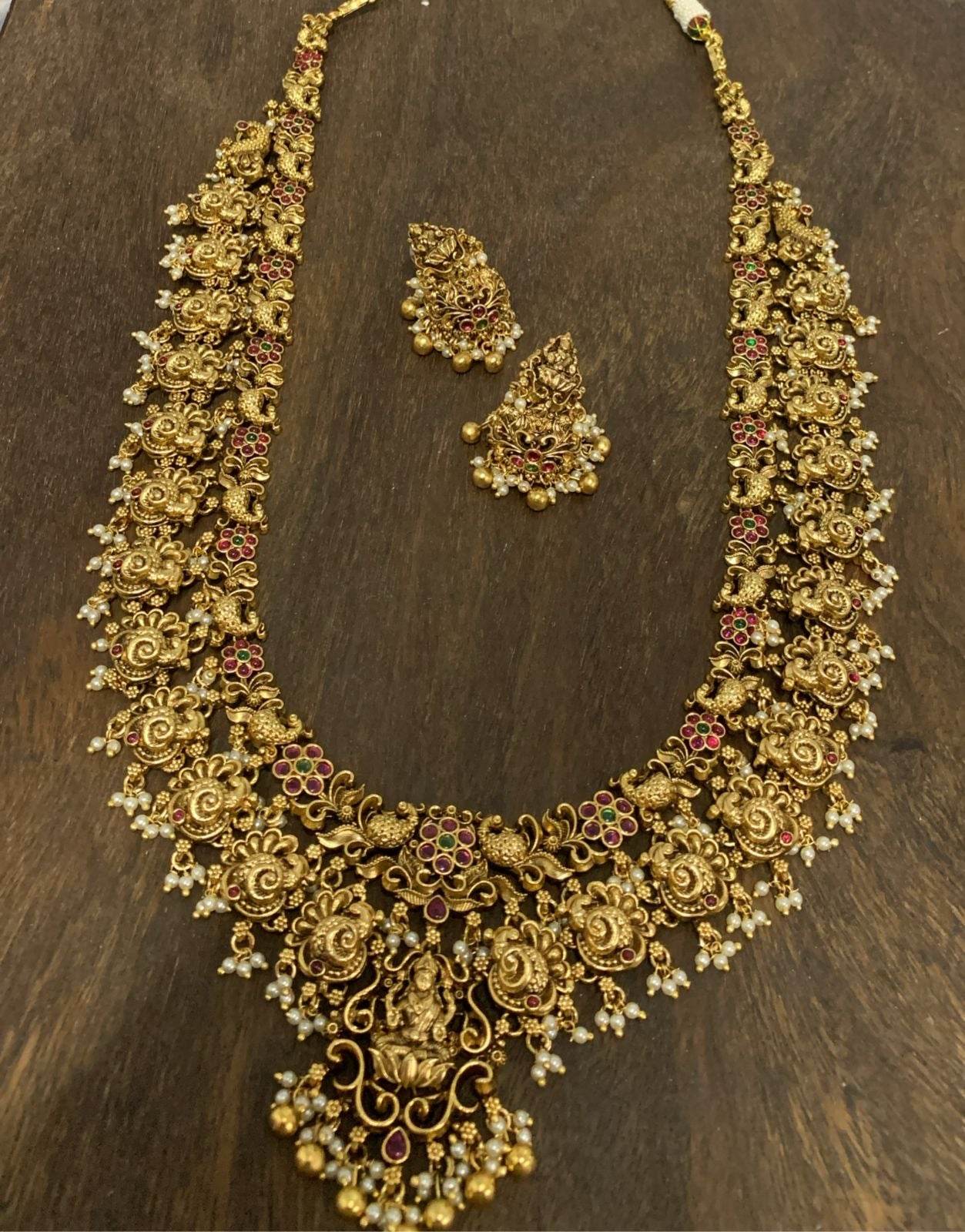 Nakshi Work with Kempu Stones Bridal Haram - Nakshatra Jewels