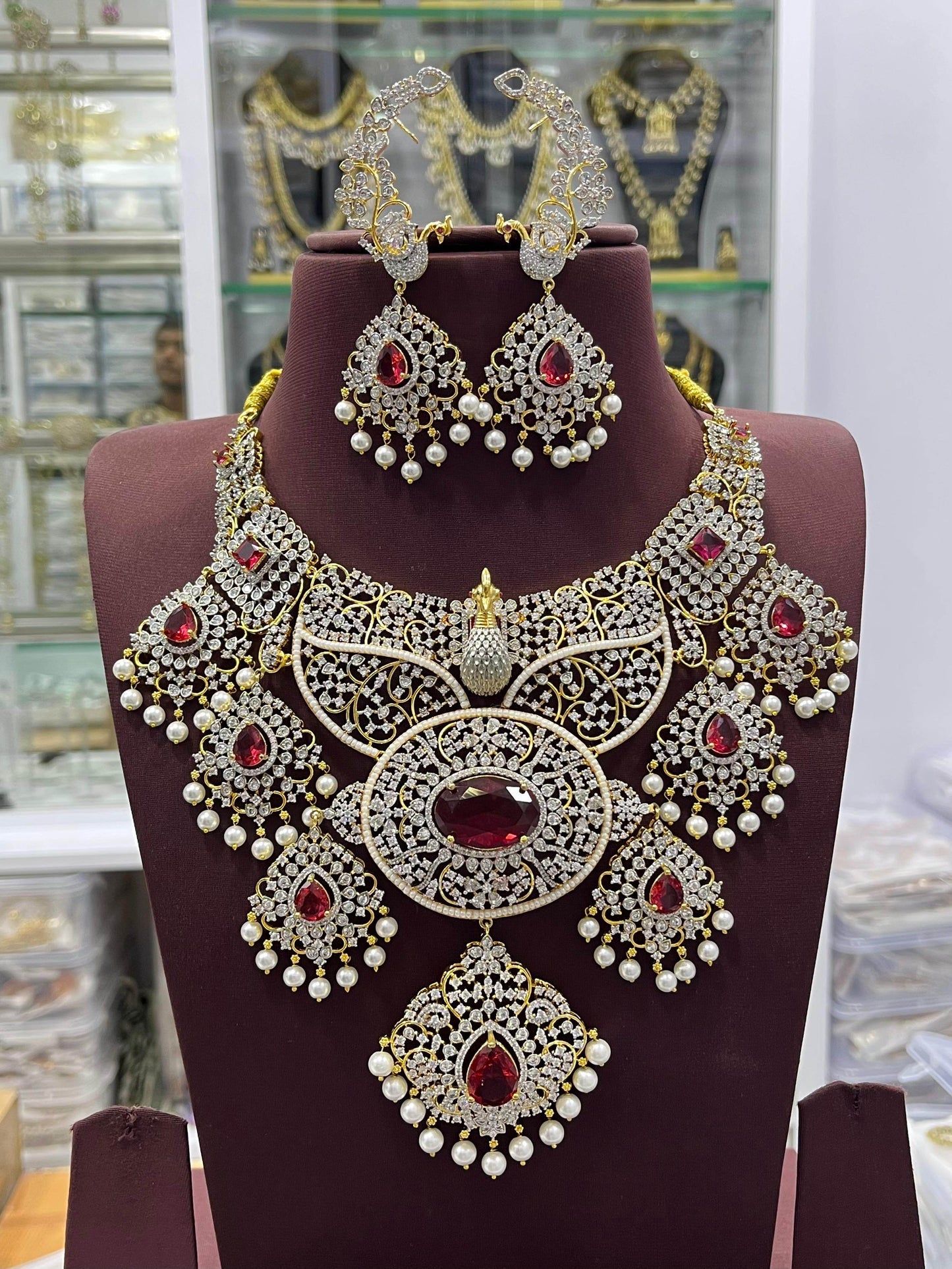 American Diamond Stones Bridal Haram - Nakshatra Jewels