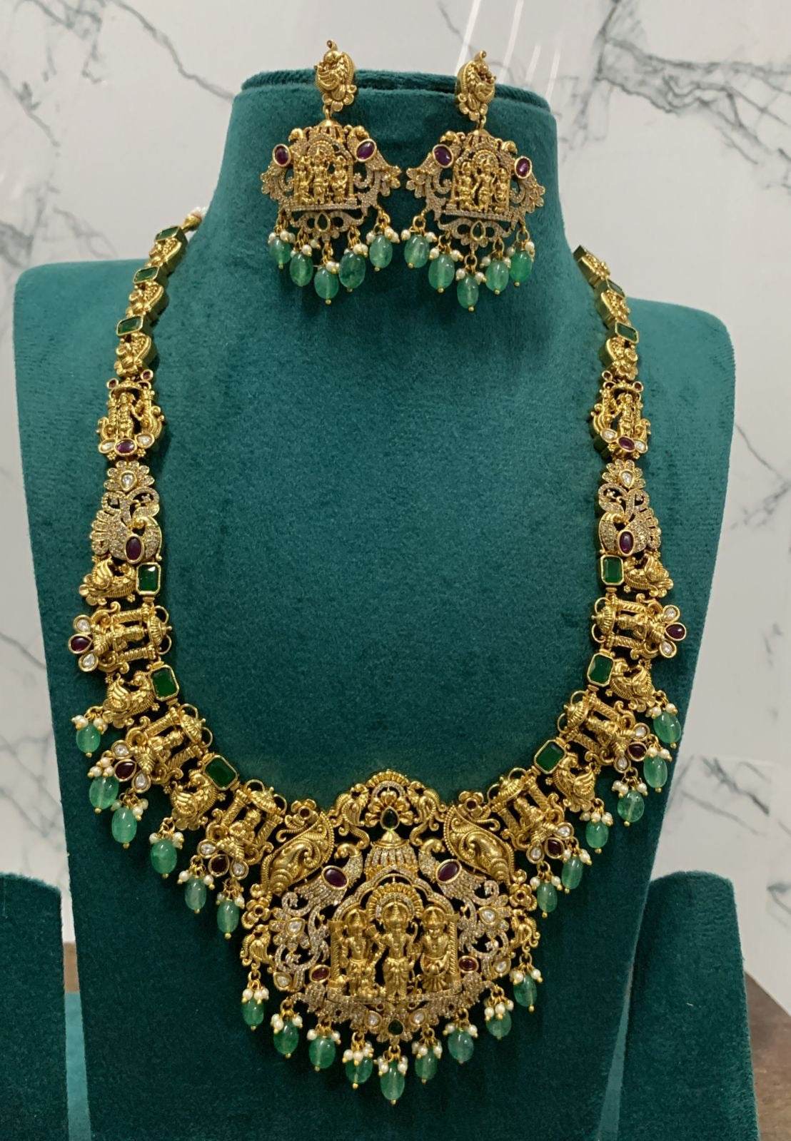Nakshi Work with AD Stones Bridal Haram - Nakshatra Jewels