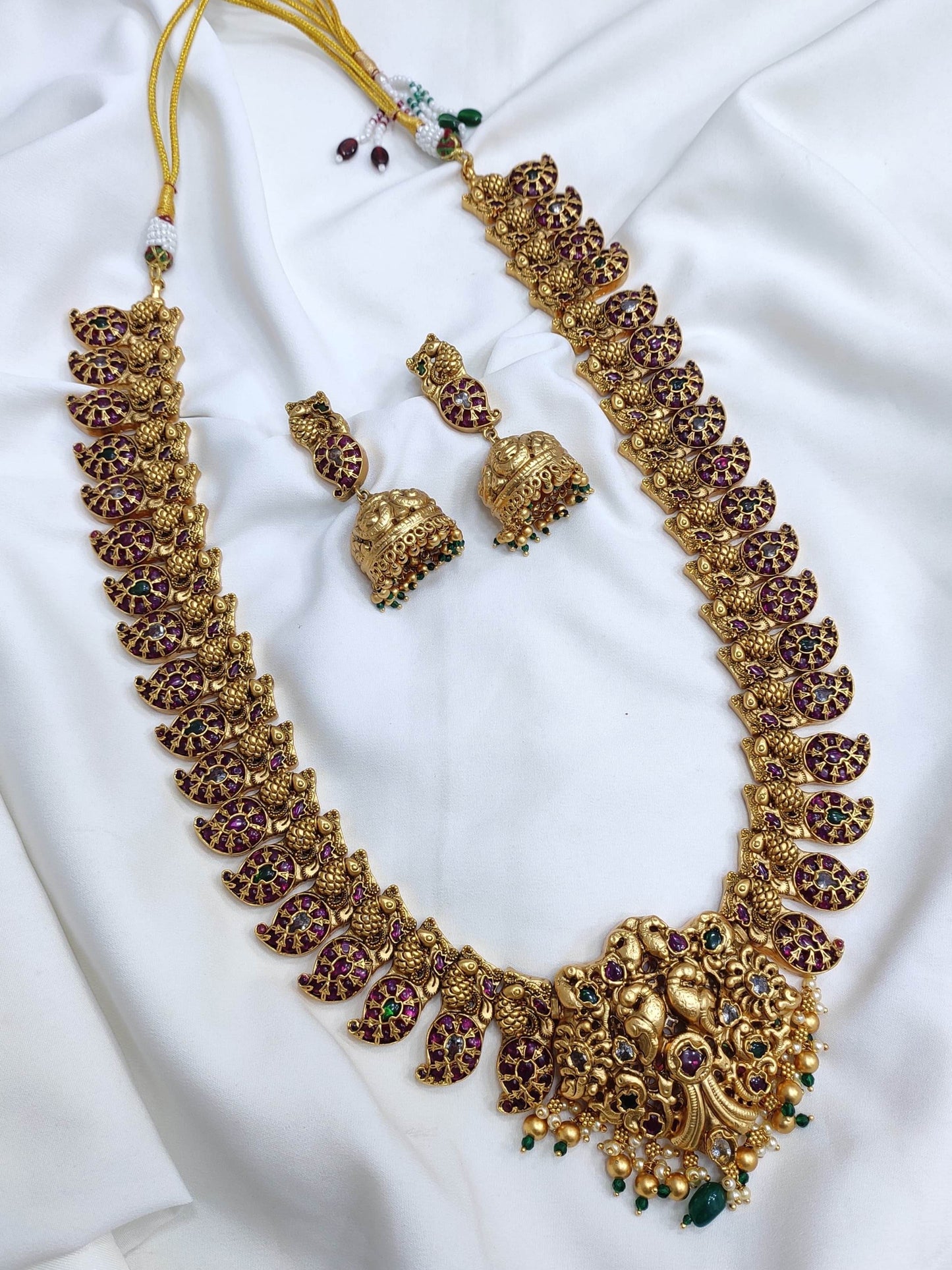 Nagasi Work with Kempu Stones Bridal Haram - Nakshatra Jewels