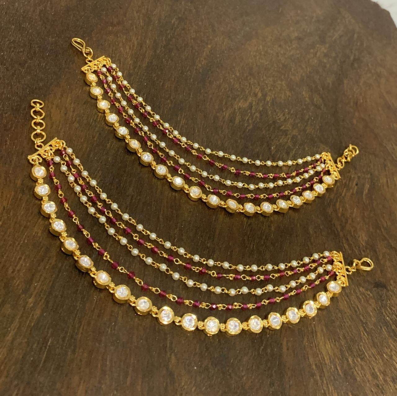 Premium Matt with Kempu Stones Ear Chains - Nakshatra Jewels