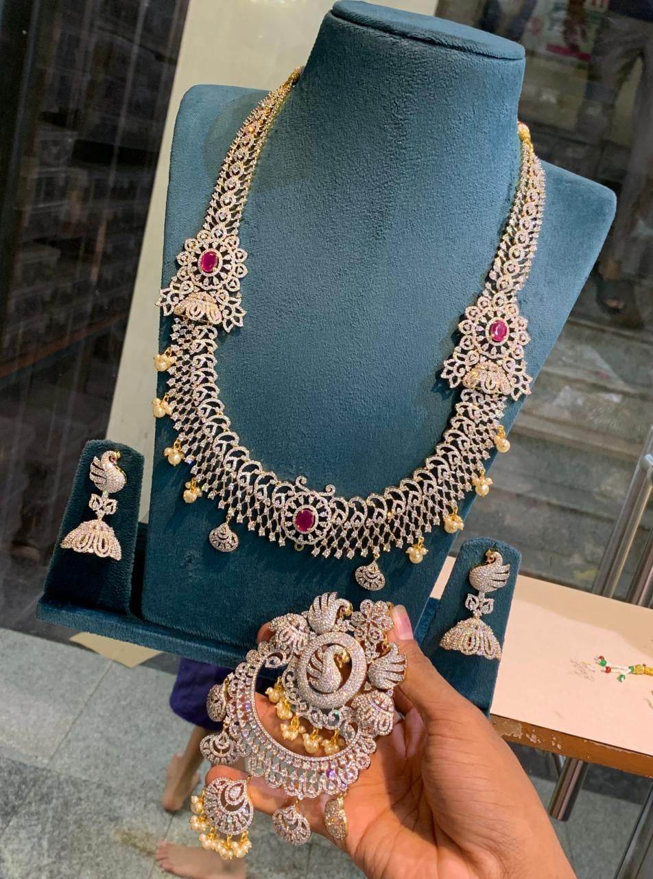 American Diamond Stones Bridal Haram - Nakshatra Jewels