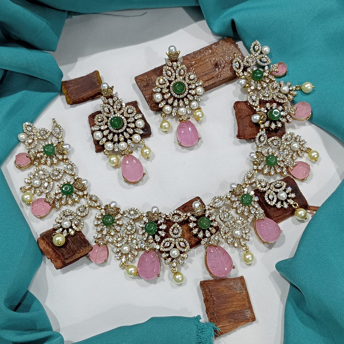 Victorian Polish AD Stones Bridal Necklace