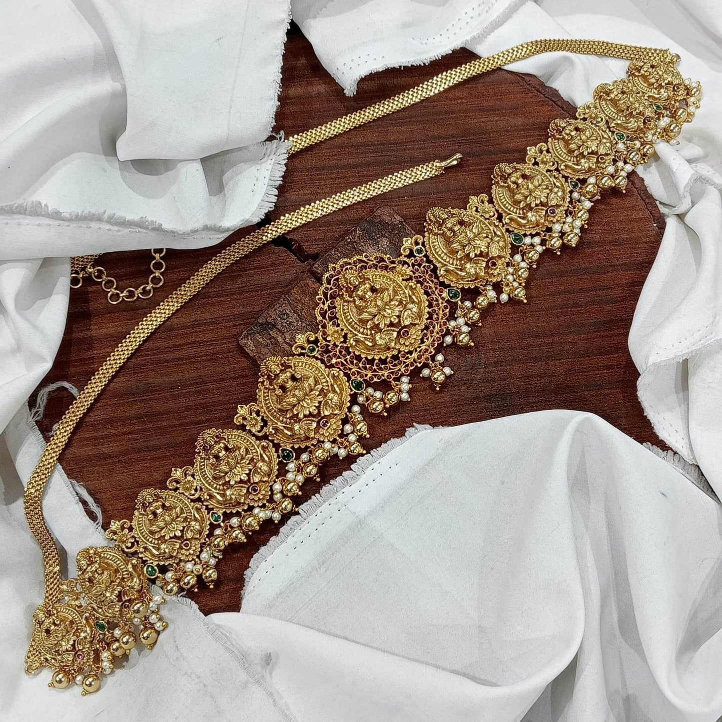 Nagasi work with AD and Kempu Stones Bridal Hip Chain - Nakshatra Jewels