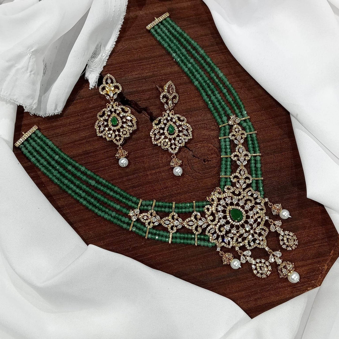 Semi Precious Beads Haram with Ad Stones - Nakshatra Jewels