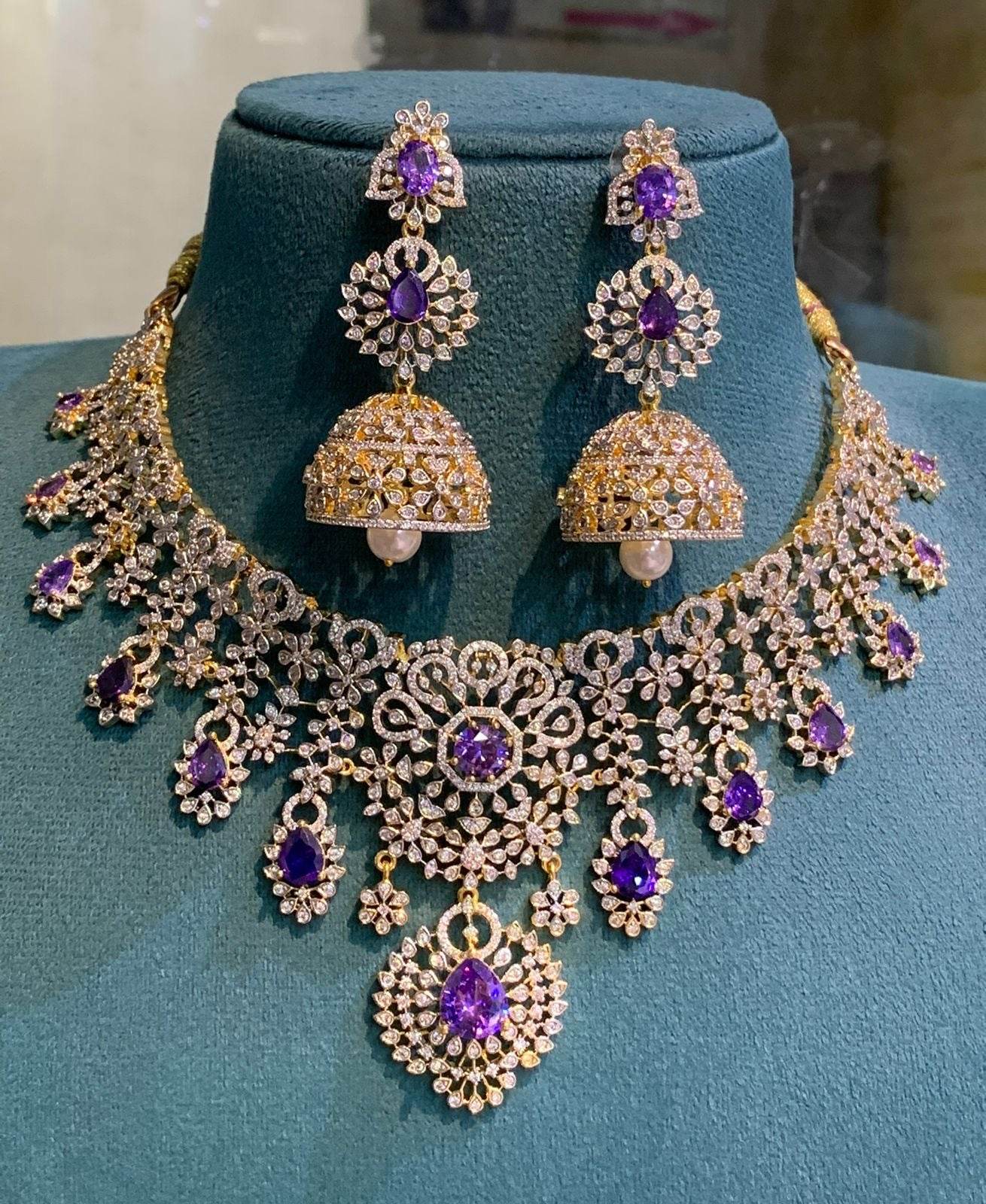 American Diamond Stones Bridal Neck Set - Nakshatra Jewels