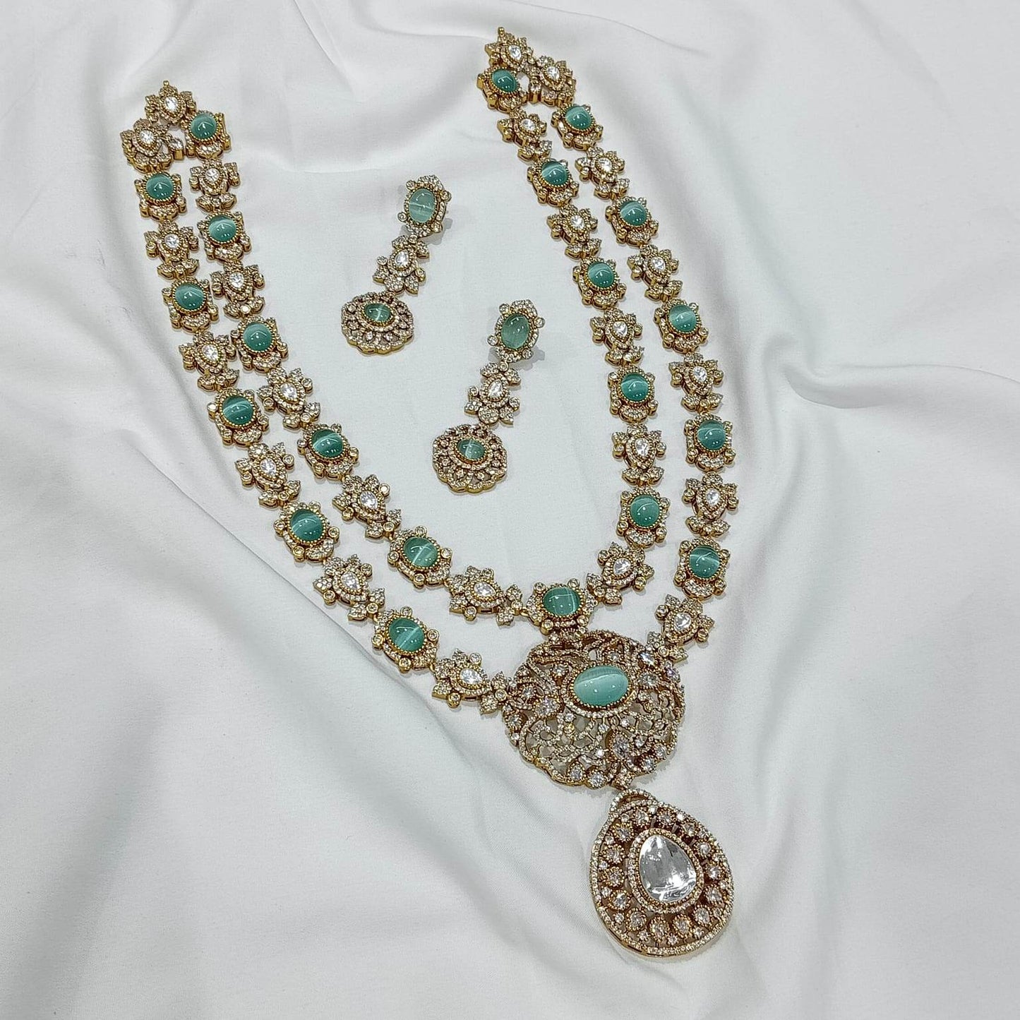 Victorian Polish with Moissanite & AD Stones Bridal Haram - Nakshatra Jewels