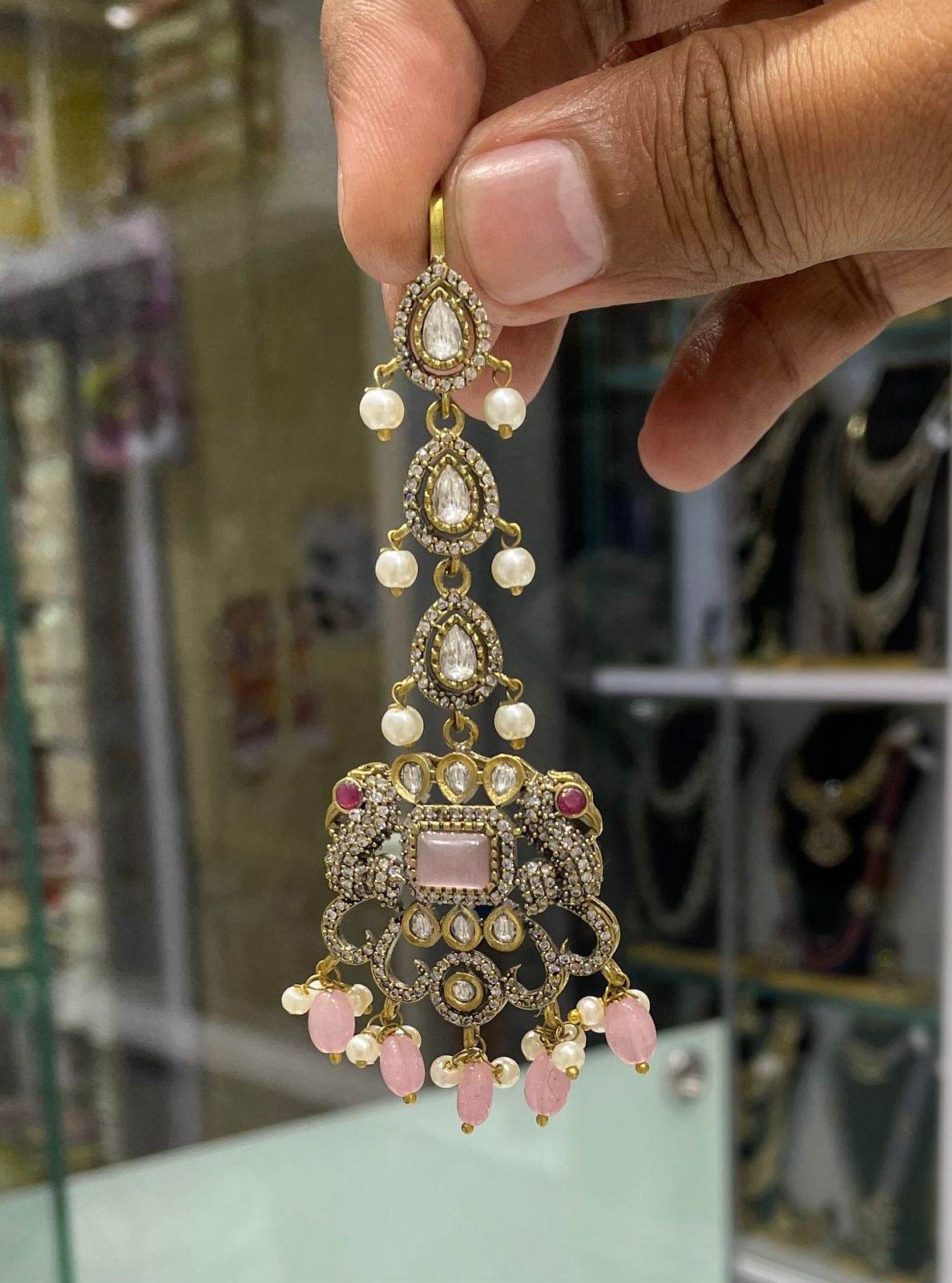 Victorian Polish with Moissanite Stones Tikka - Nakshatra Jewels