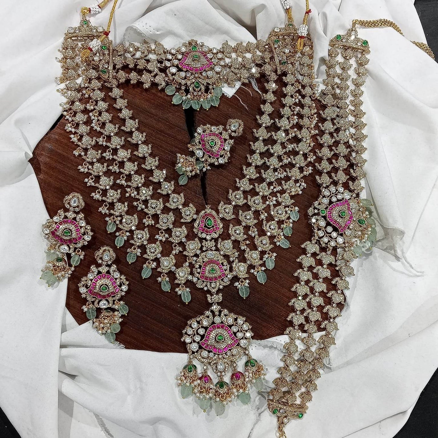 Mossanite with Kundan Stones Bridal Combo Set - Nakshatra Jewels