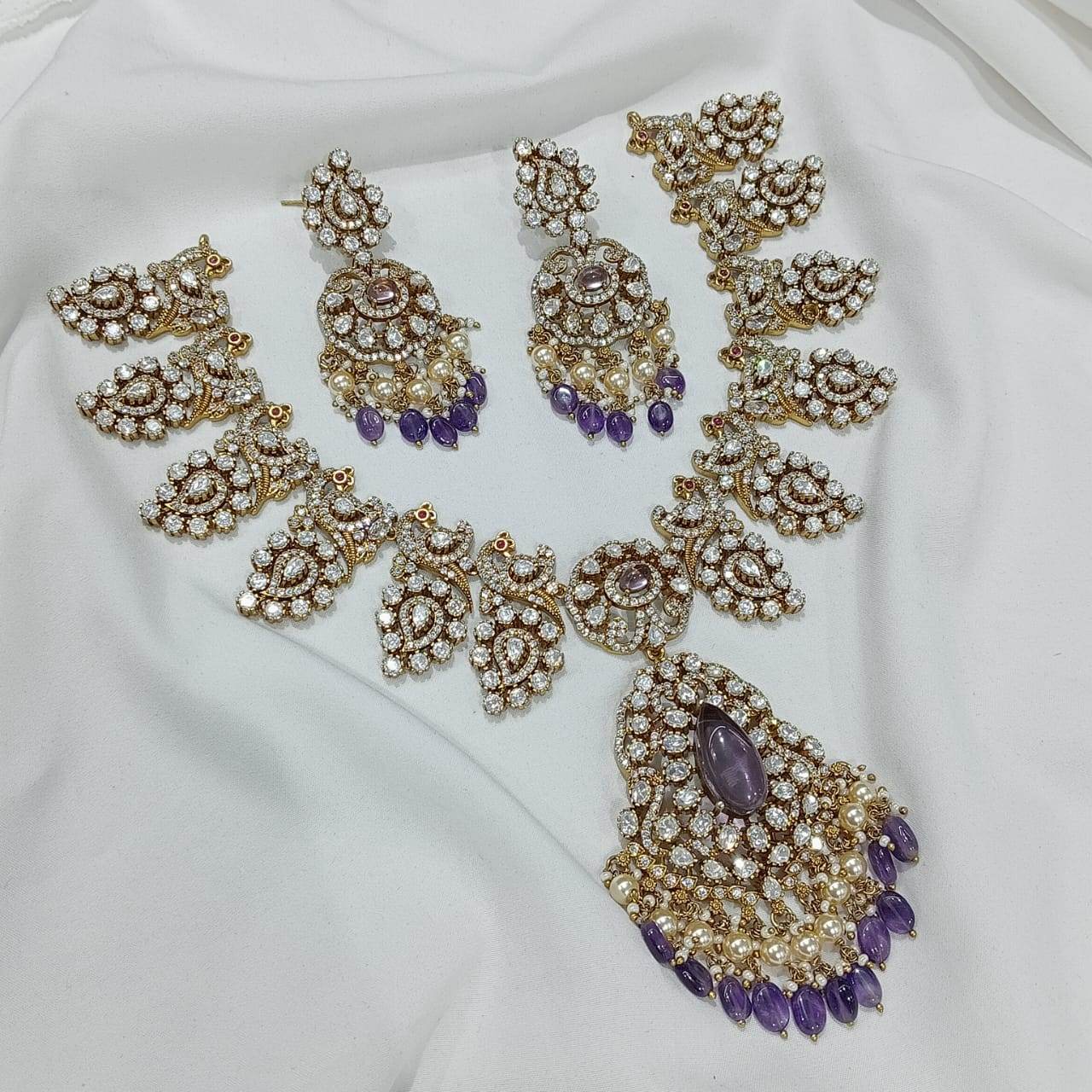 Moissanite & AD Stones Bridal Necklace - Nakshatra Jewels