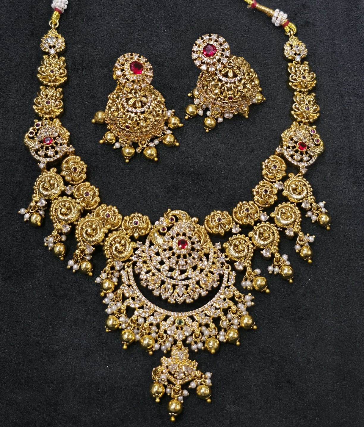 Nakshi Work with AD Stones Bridal Necklace - Nakshatra Jewels