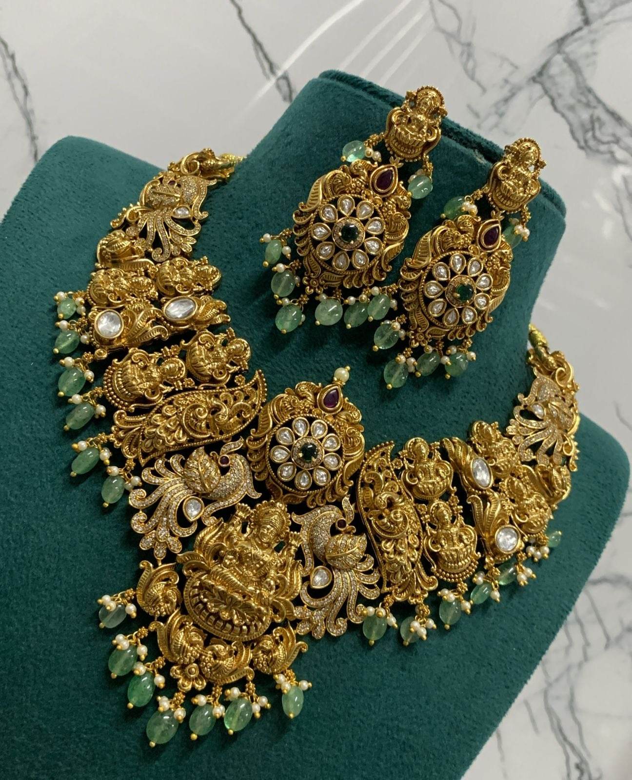 Nakshi Work with AD Stones Bridal Necklace - Nakshatra Jewels