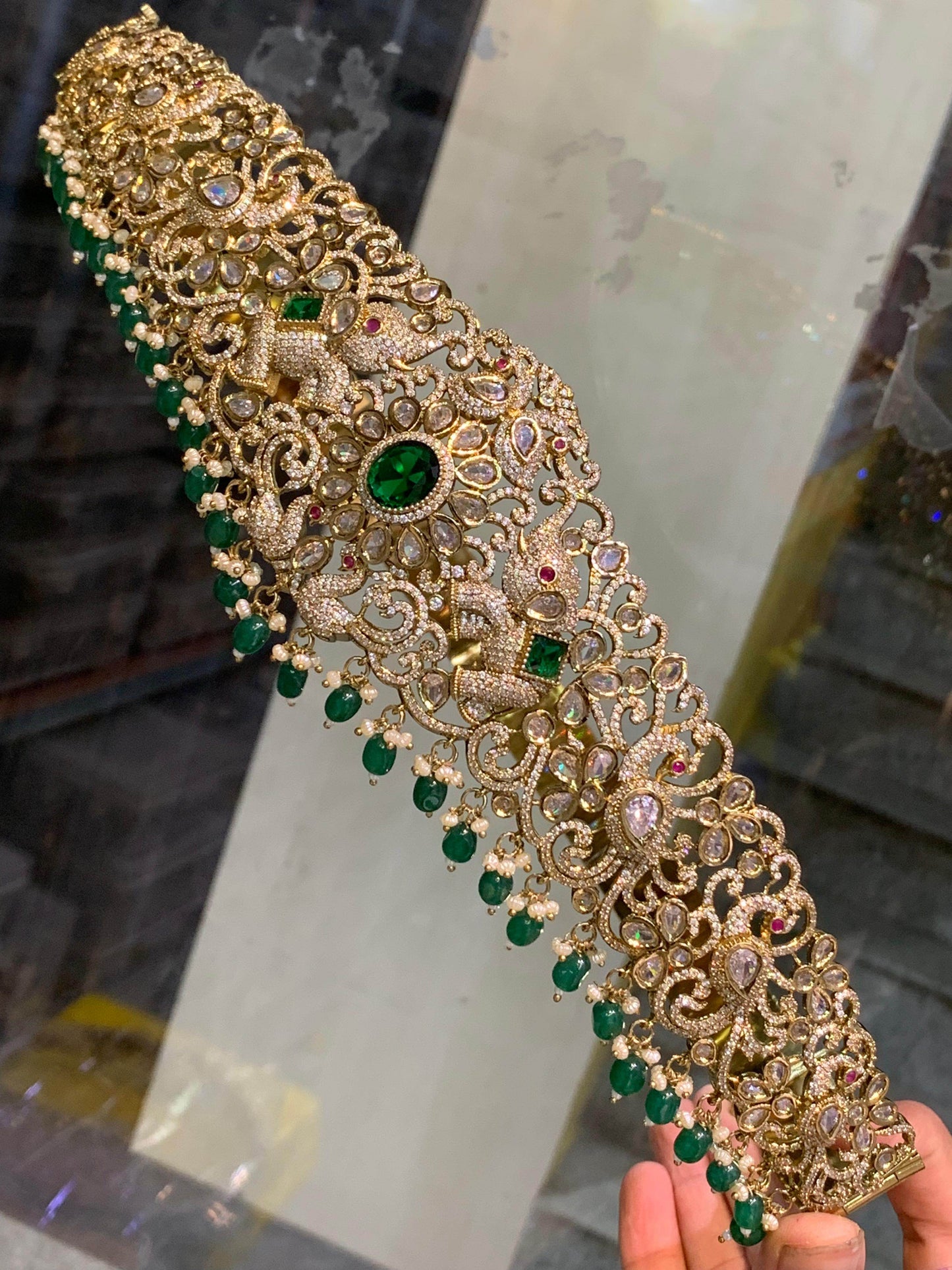 Victorian Polish AD Stones Bridal Hip Belt - Nakshatra Jewels