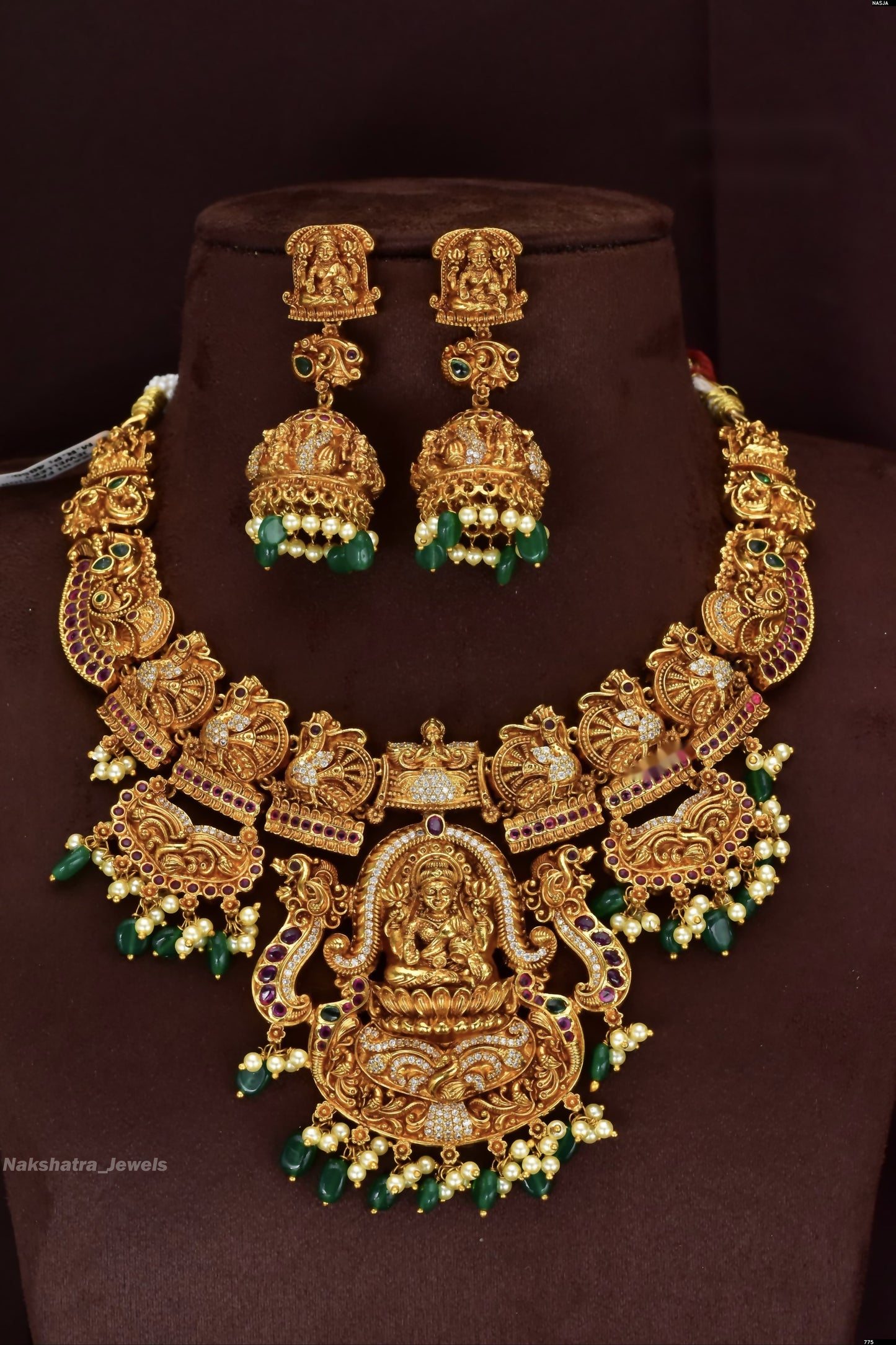 Nakshi Work with Kempu Stones Bridal Necklace