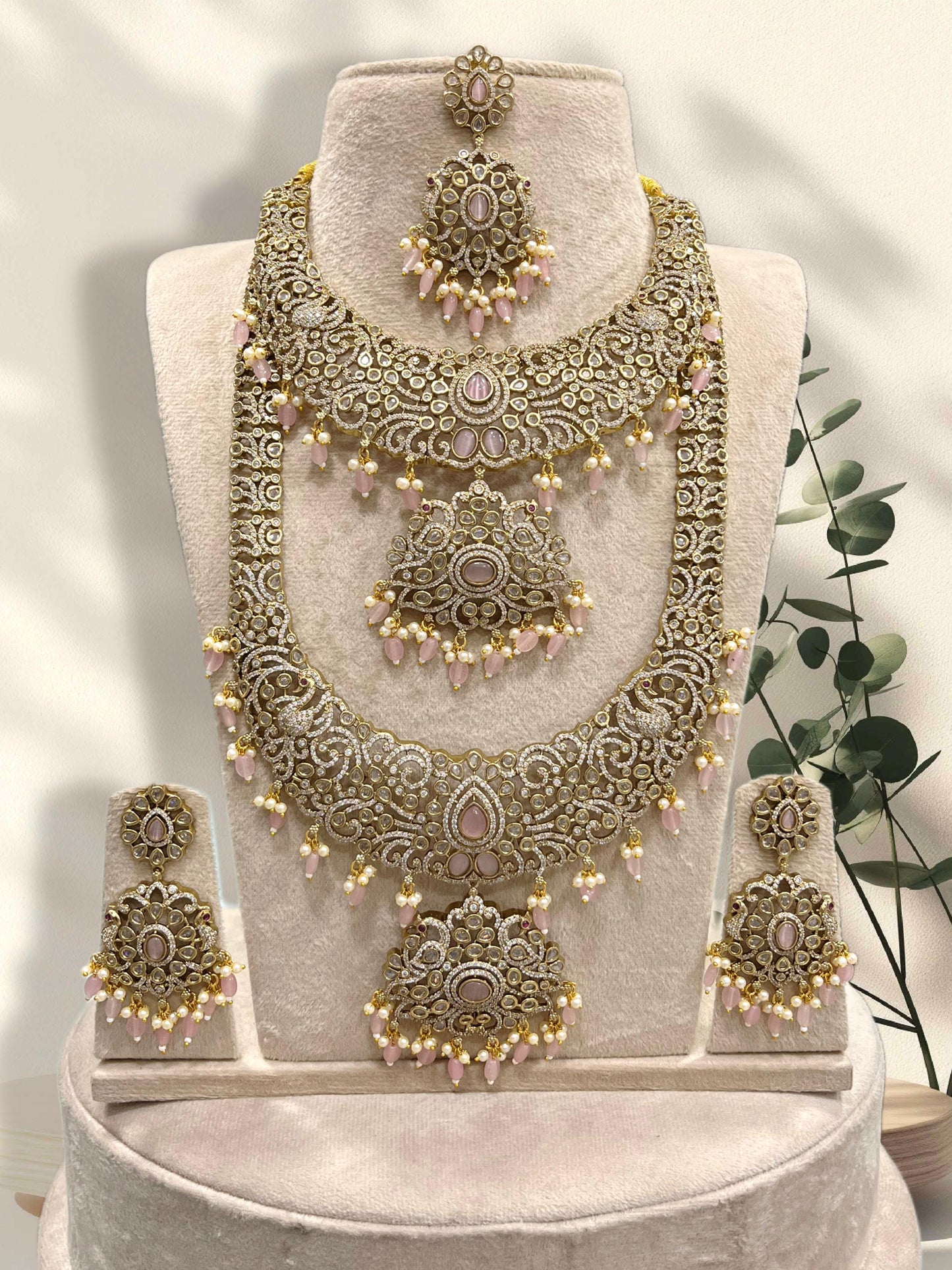 Victorian Polish with AD Stones Bridal Combo Set