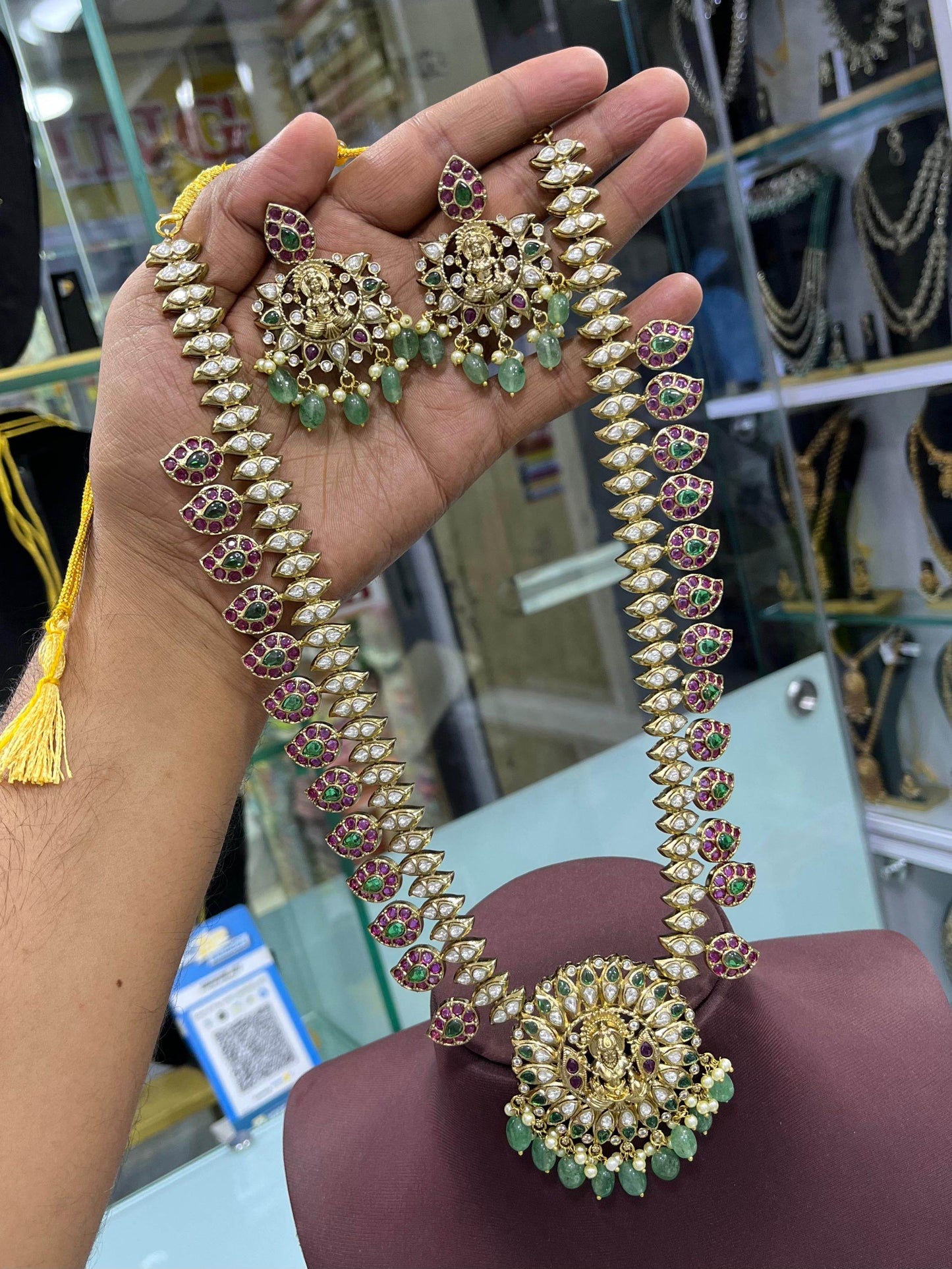 Nakshi Work with Kempu Stones Bridal Haram - Nakshatra Jewels