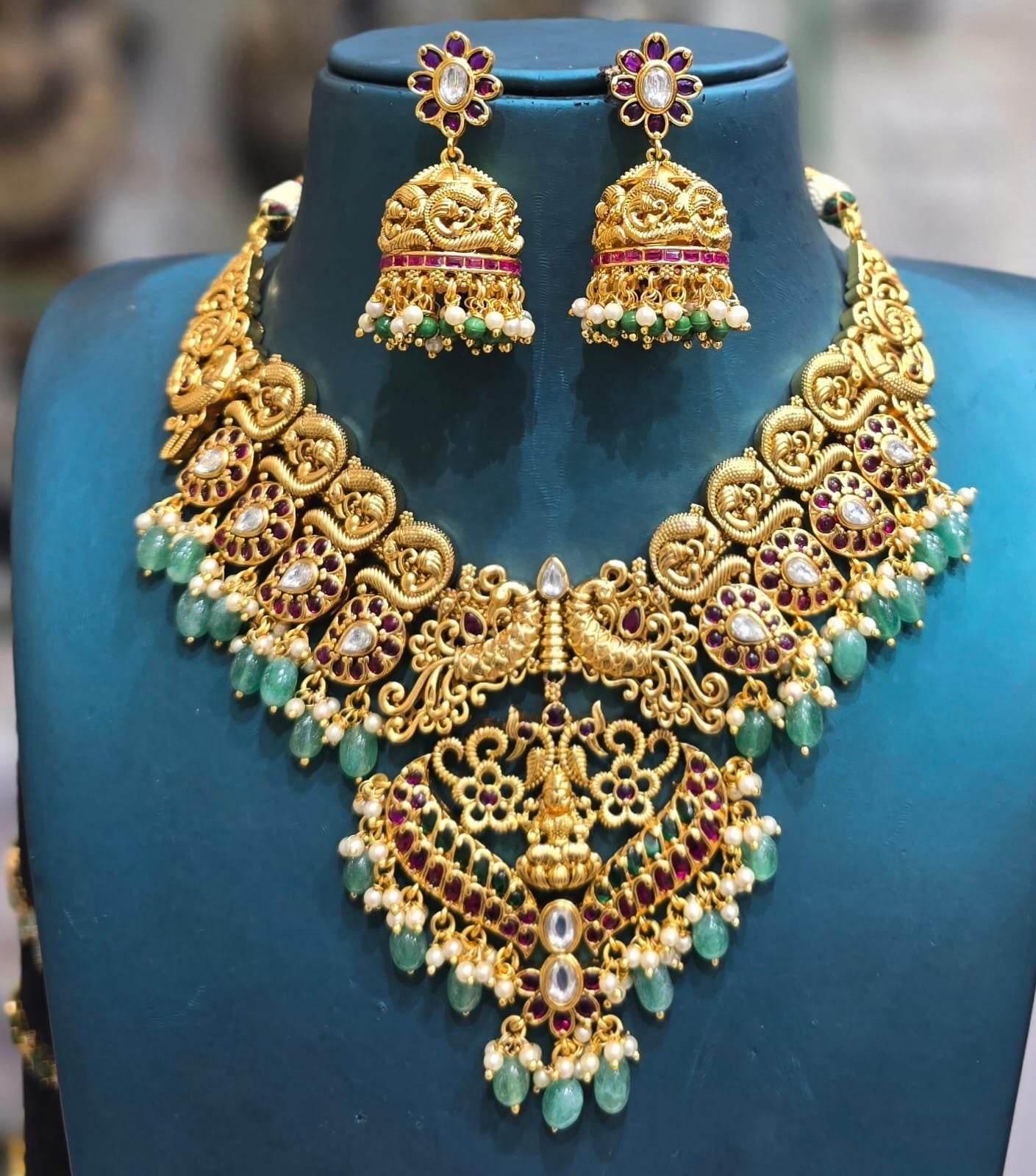 Nagasi Work with Kempu Stones Bridal Necklace - Nakshatra Jewels