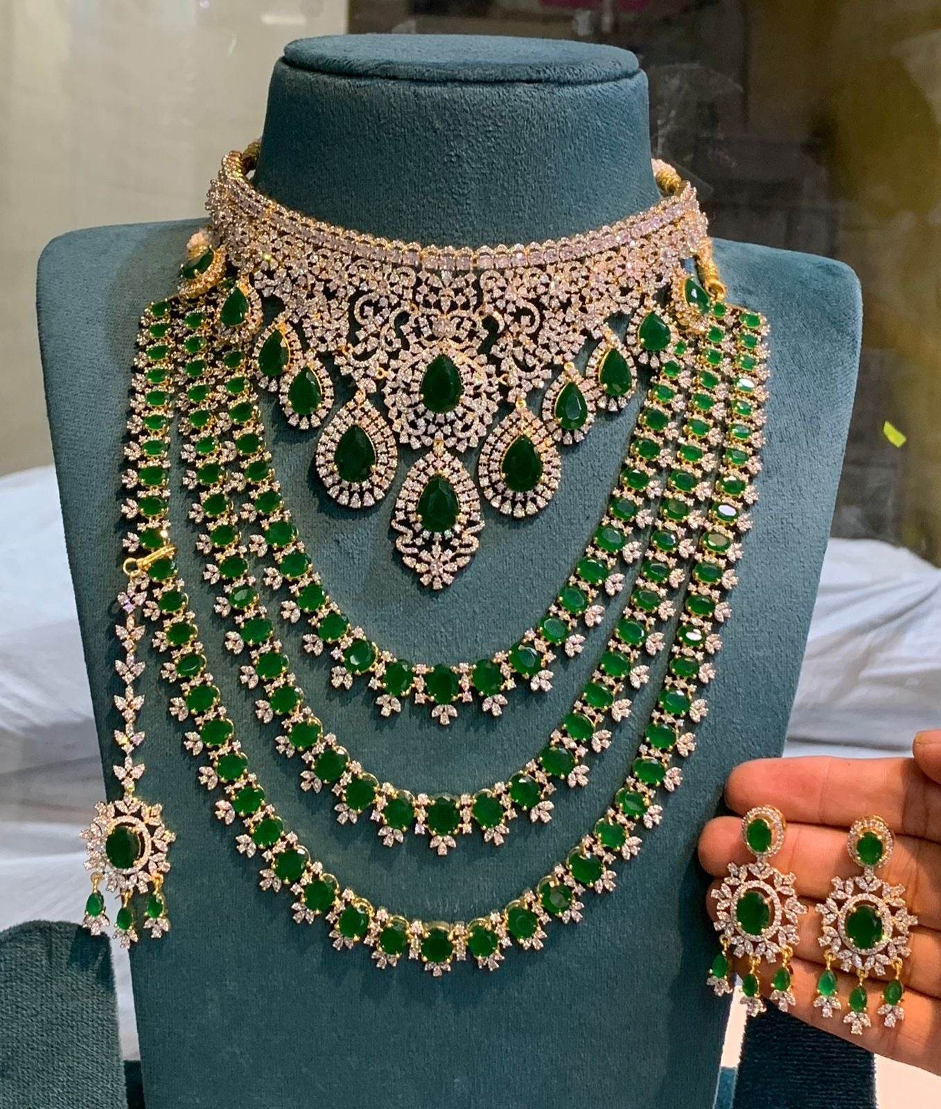 American Diamond Stones Bridal Combo Set - Nakshatra Jewels