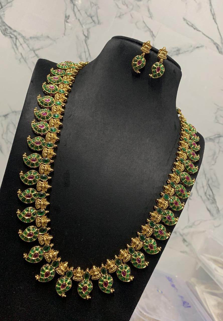 Nagasi Work with Kempu Stones Haram - Nakshatra Jewels