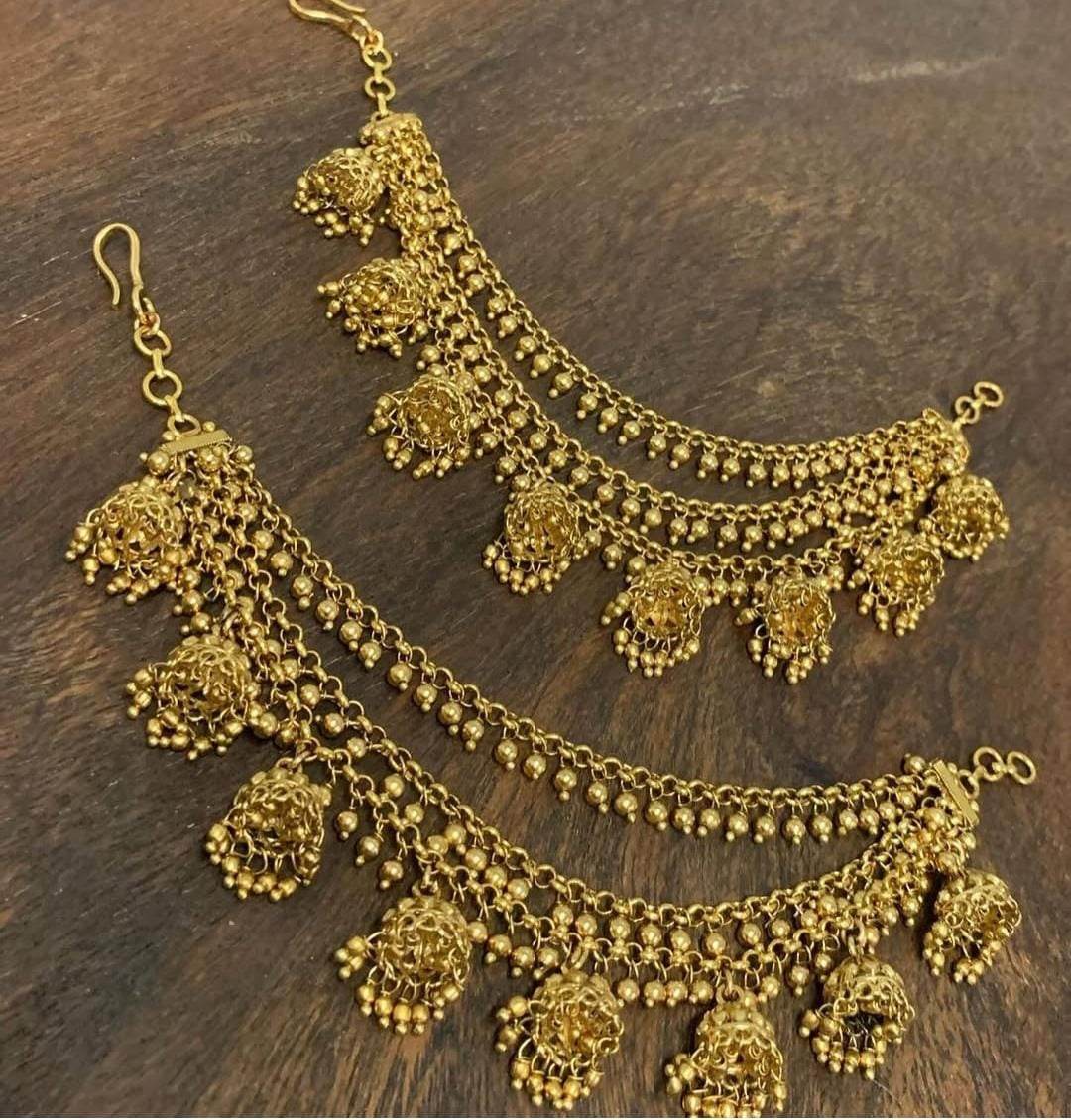 Premium Matt with Kempu Stones Ear Chains - Nakshatra Jewels