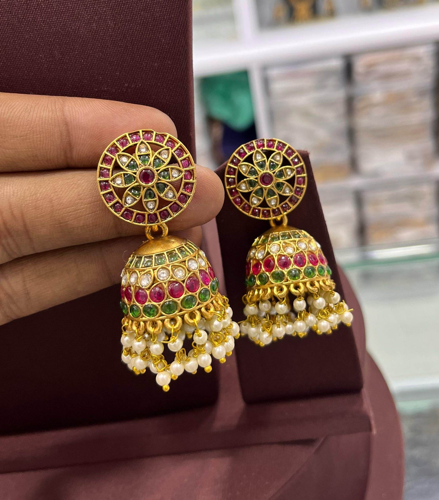 Premium Matt with Kempu Stones Earrings - Nakshatra Jewels