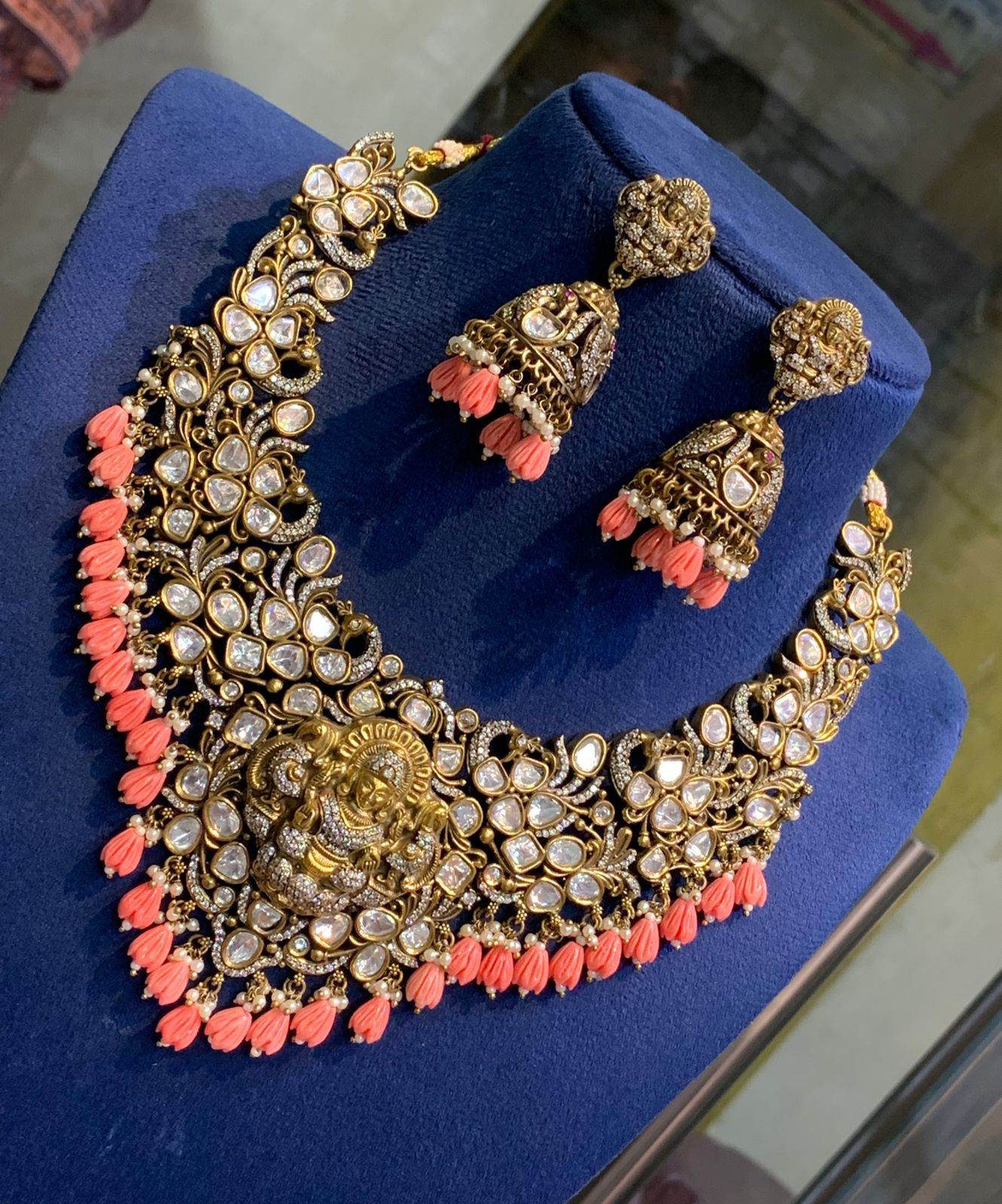 Victorian Polish with AD & Moissanite Stones Bridal Necklace - Nakshatra Jewels
