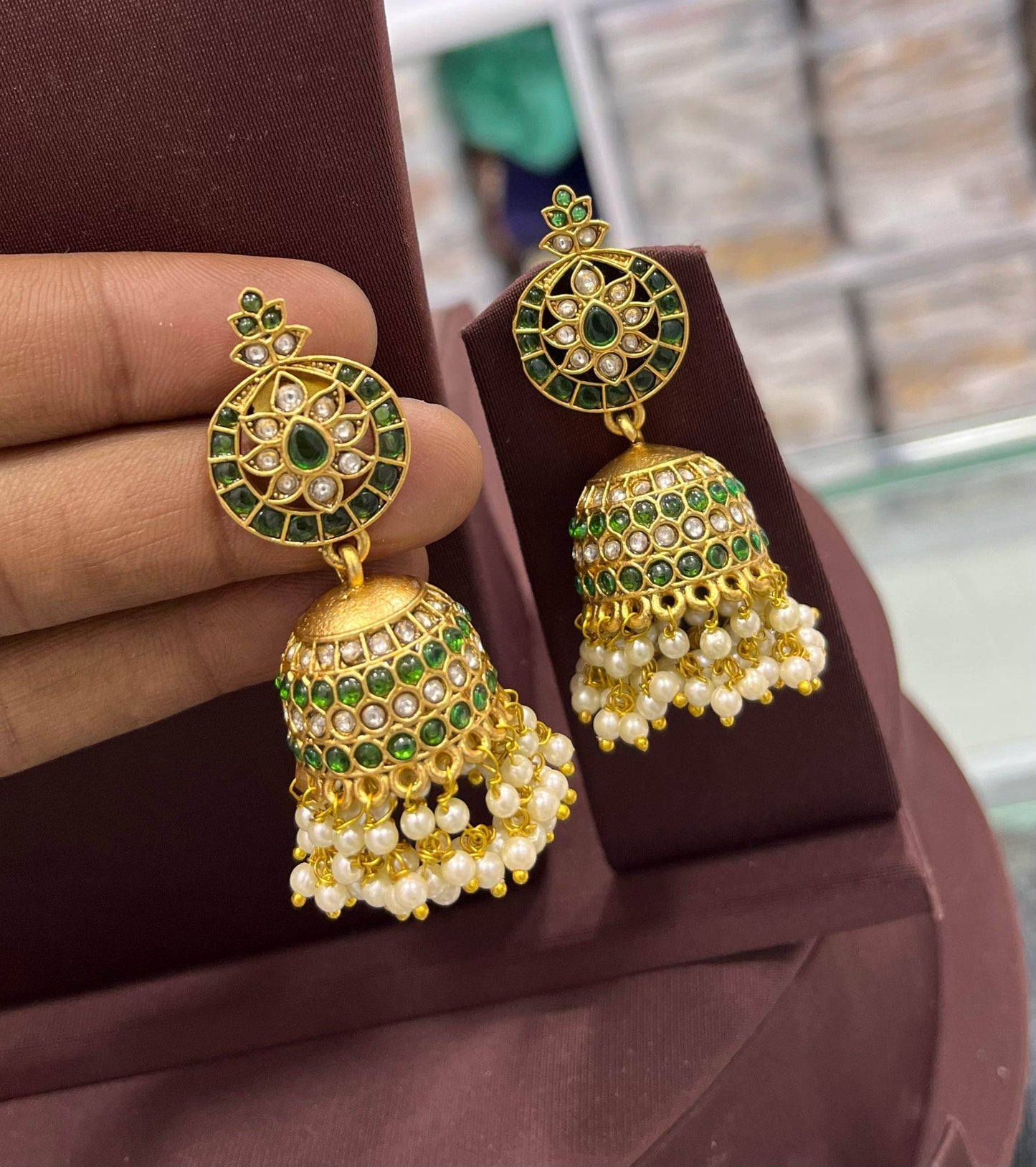 Premium Matt with Kempu Stones Earrings - Nakshatra Jewels