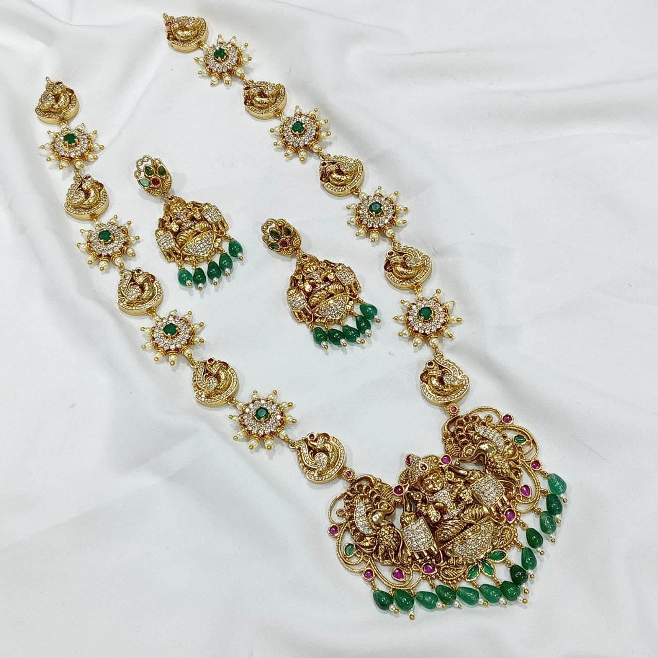 Nakshi Work with Ad & Kempu Stones Bridal Haram - Nakshatra Jewels