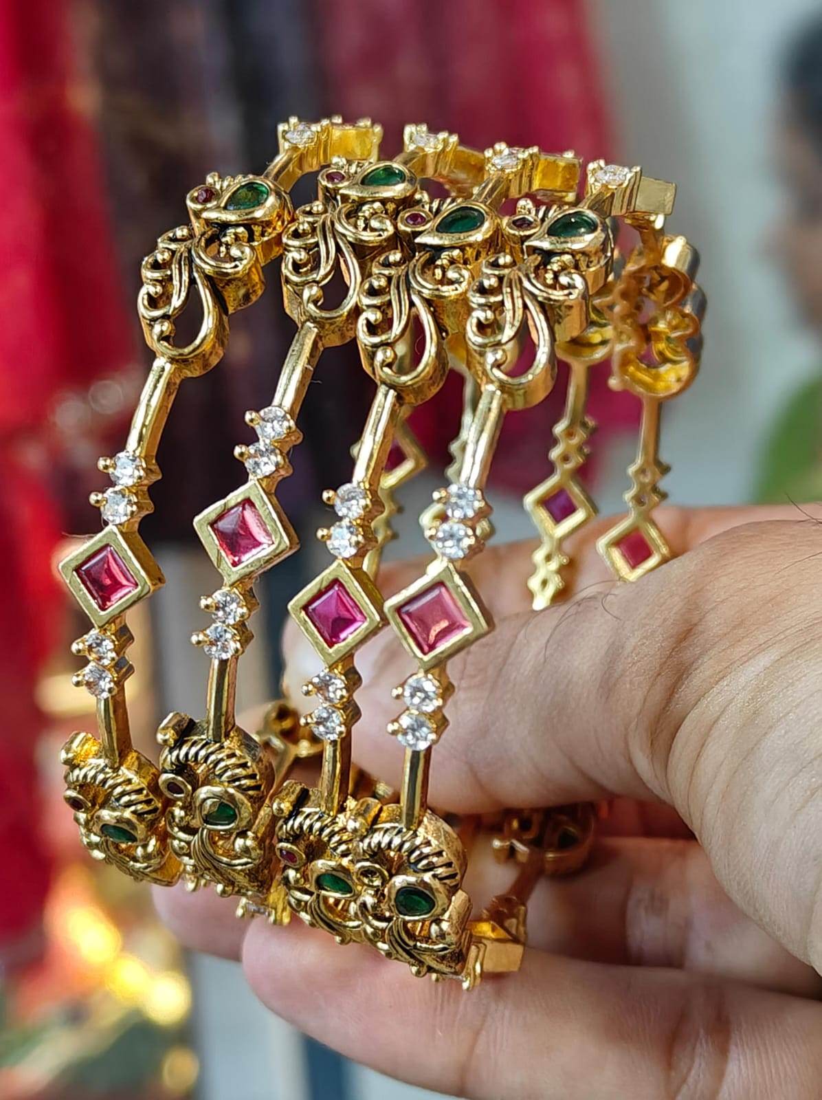 Premium Matt with AD & Kempu Stones Bangles - Nakshatra Jewels