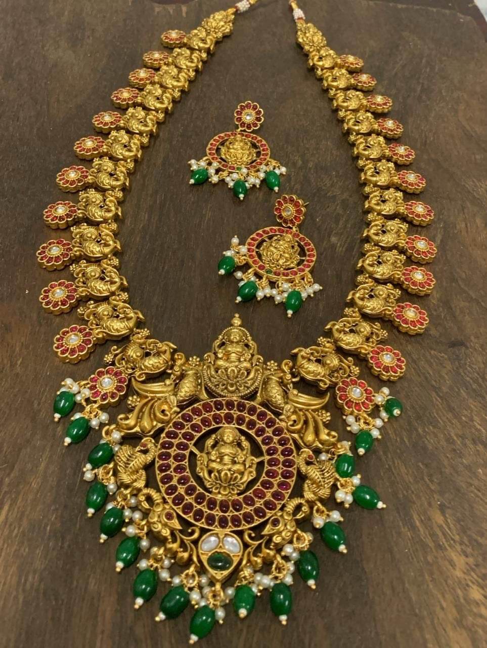 Nagasi Work with Kempu Stones Bridal Haram - Nakshatra Jewels