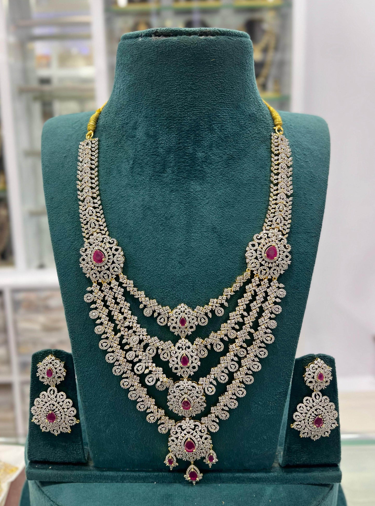 American Diamond Stones Bridal Layer Haram - Nakshatra Jewels