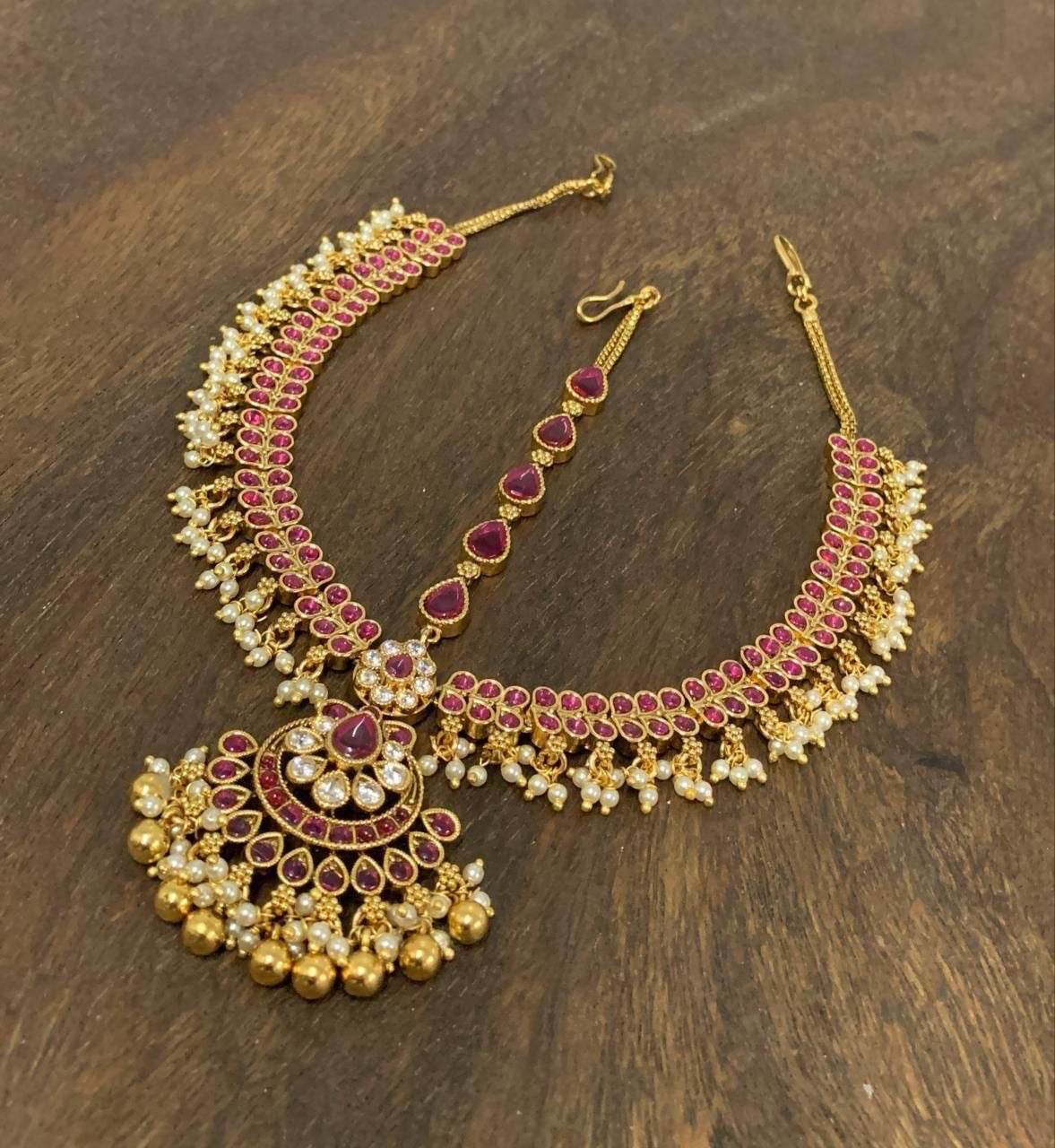 Nagasi work with Kempu Stones Headset - Nakshatra Jewels