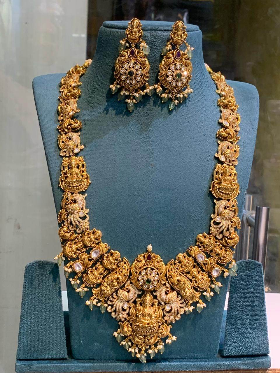 Nakshi Work with AD Stones Bridal Haram - Nakshatra Jewels