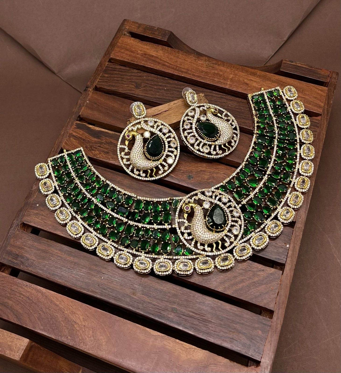 Victorian Polish with AD Stones Neck set - Nakshatra Jewels