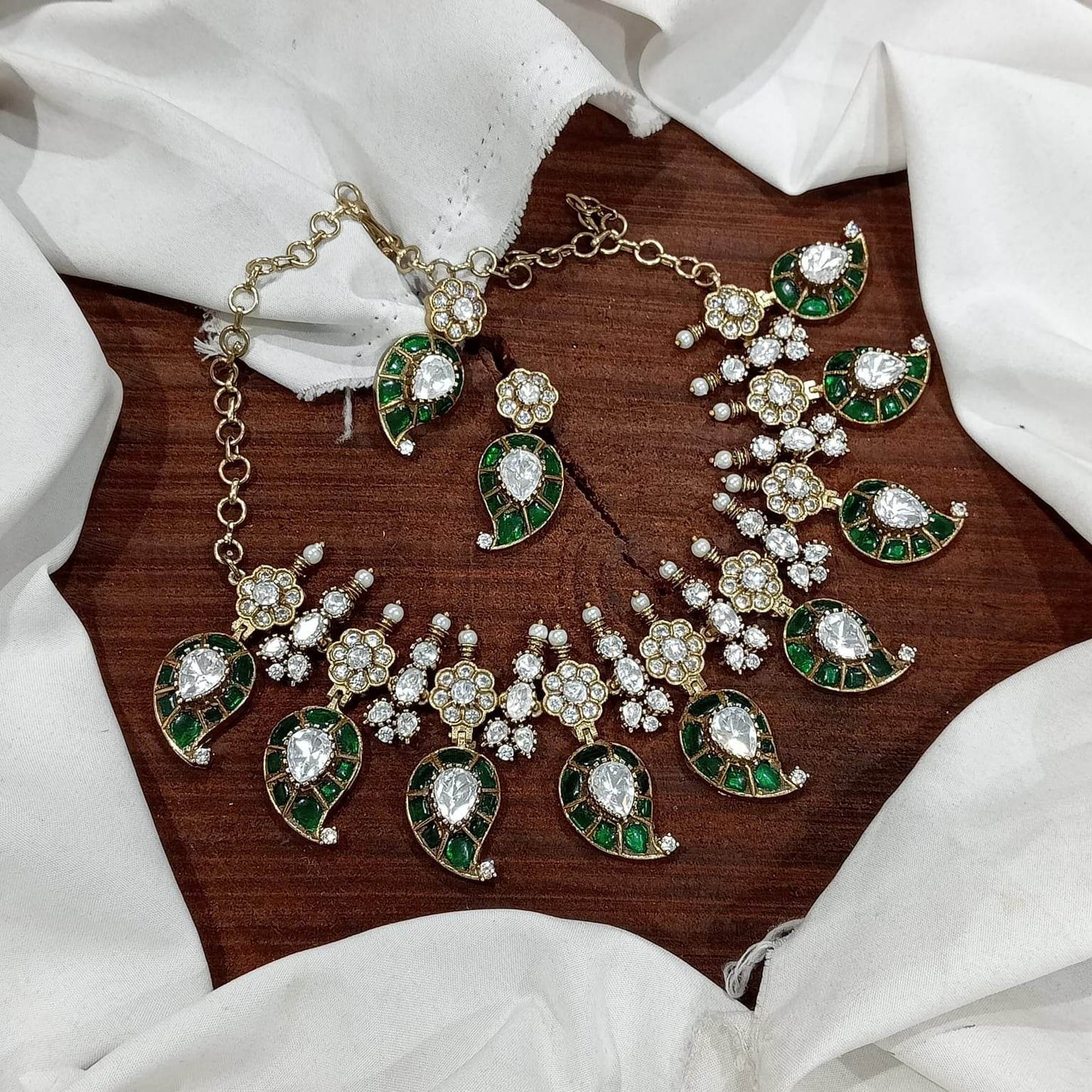 Moissanite Stones with Kundan Stones Bridal Necklace - Nakshatra Jewels