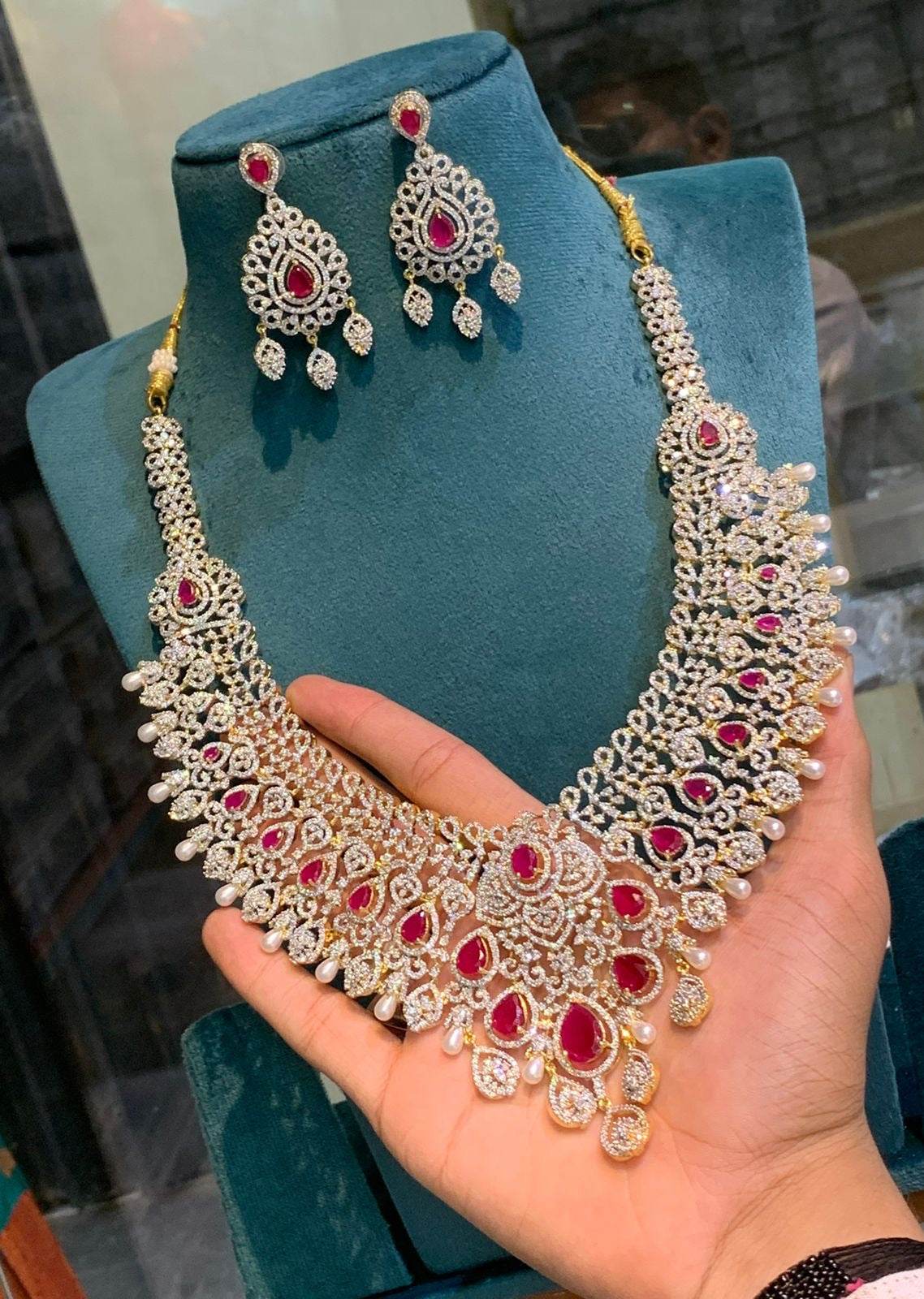 American Diamond Stones Bridal Haram - Nakshatra Jewels