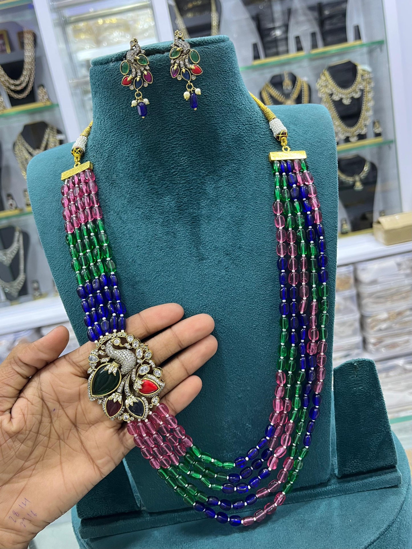 Victorian Polish AD Stones Side Pendent with Beads Haram