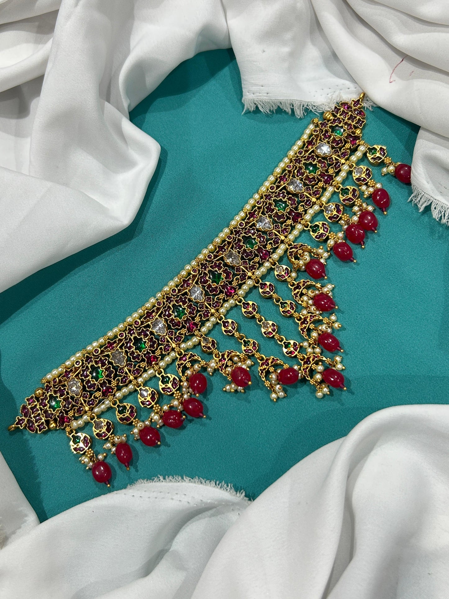 Nakshi Work with Kempu Stones Bridal Choker