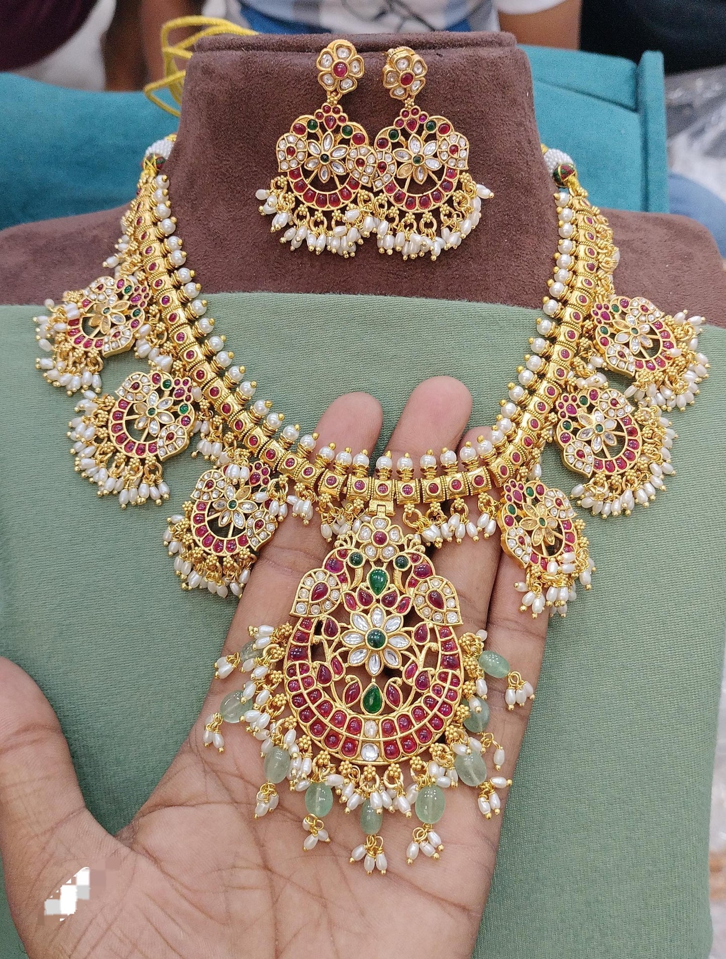Nakshi Work with Kempu Stones Guttapusal Necklace