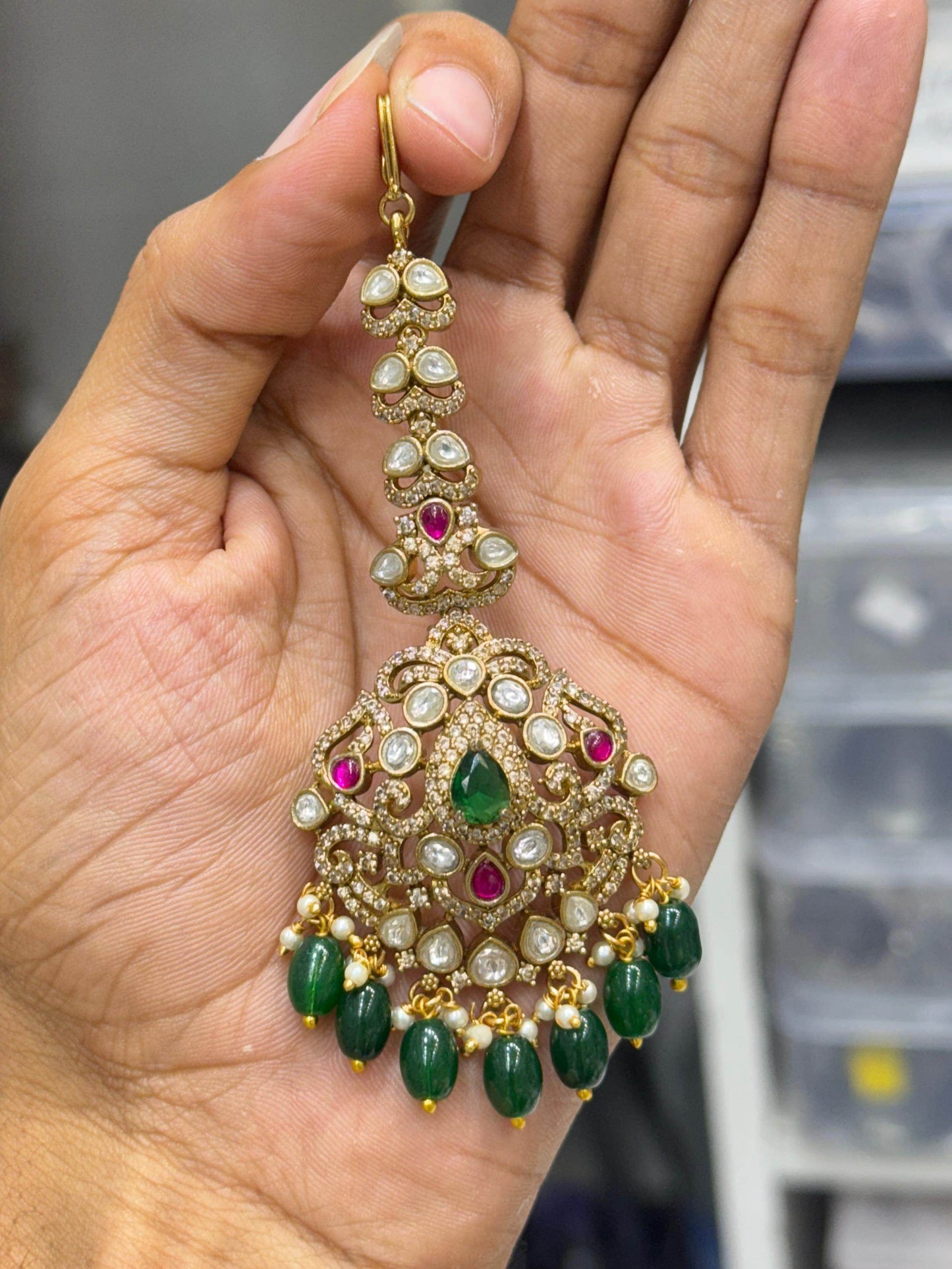 Victorian Polish AD Stones Tikka - Nakshatra Jewels
