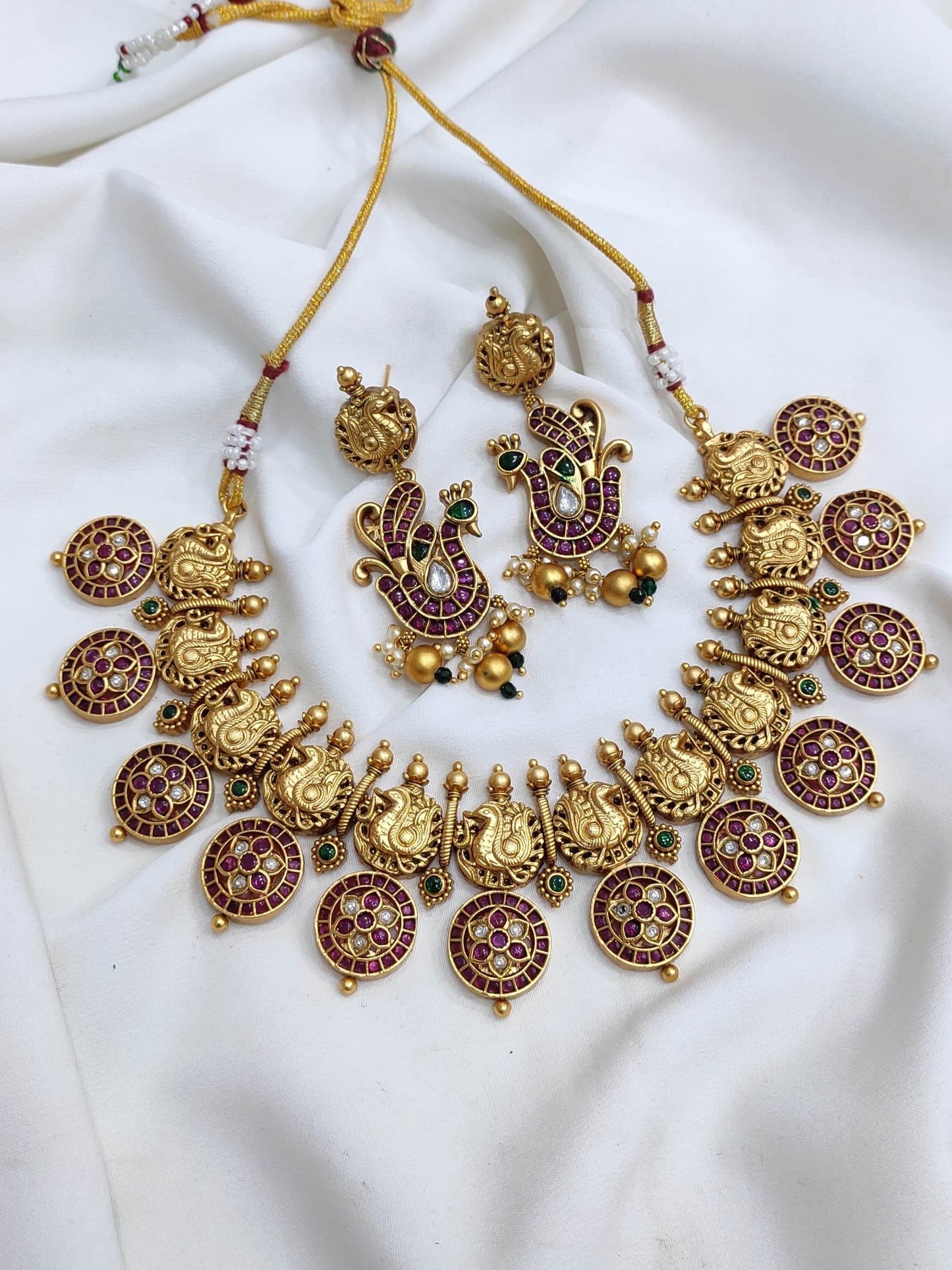 Nagasi Work with Kempu Stones Bridal Necklace - Nakshatra Jewels