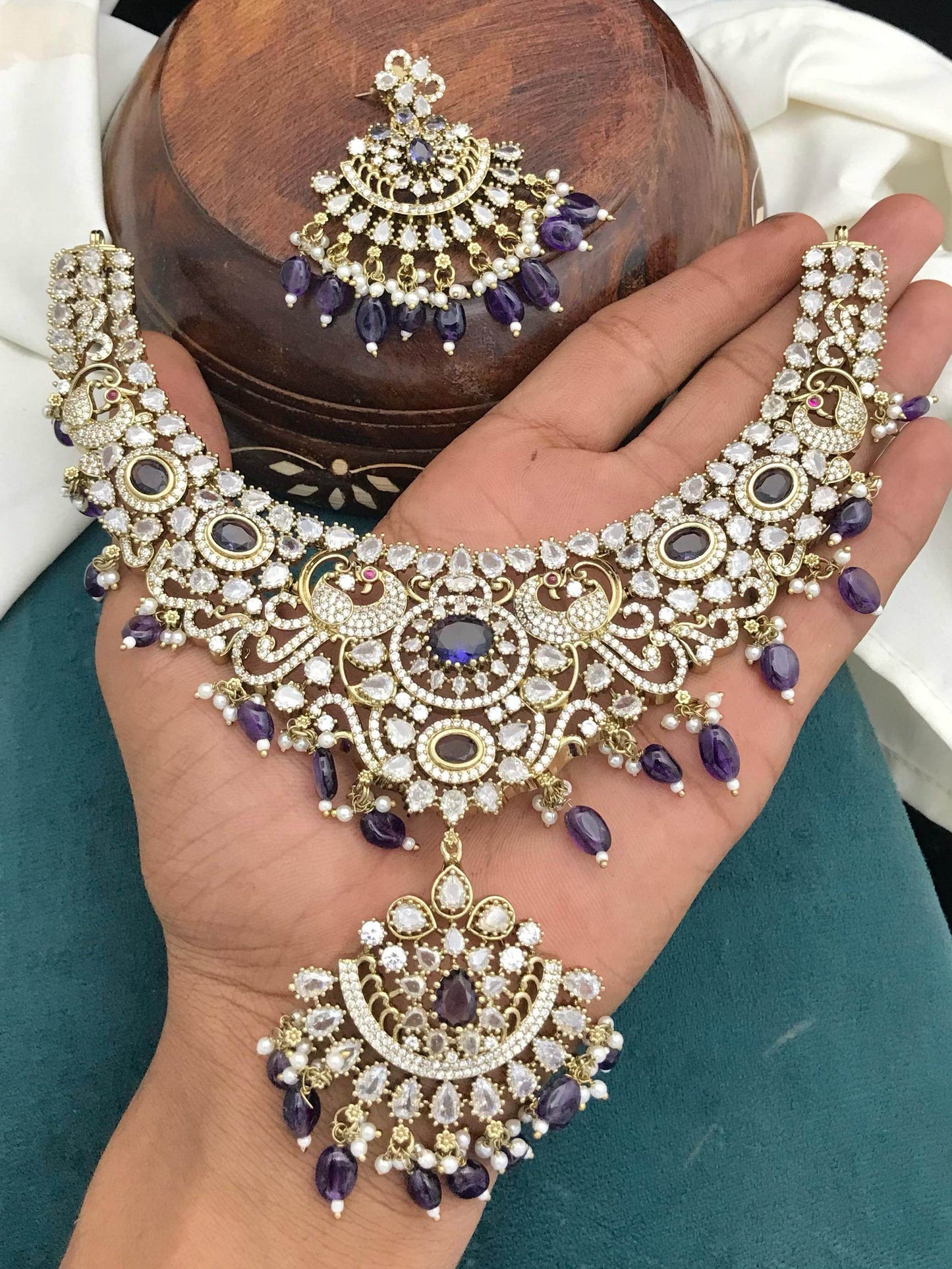Victorian Polish with AD Stones Bridal Necklace - Nakshatra Jewels