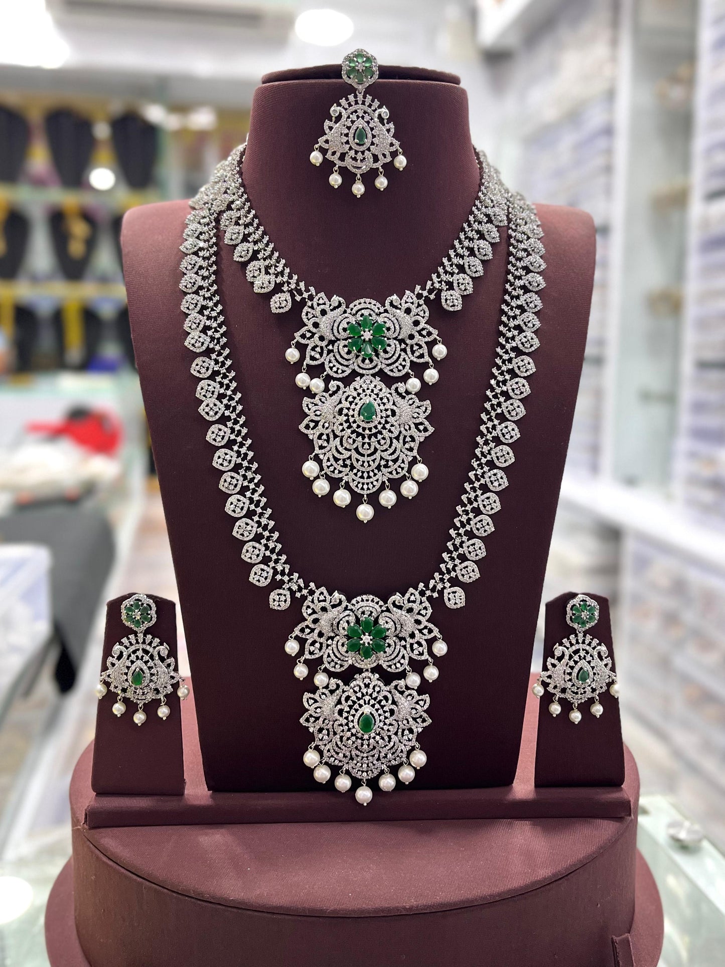 American Diamond Stones Bridal Combo (Silver Polish)