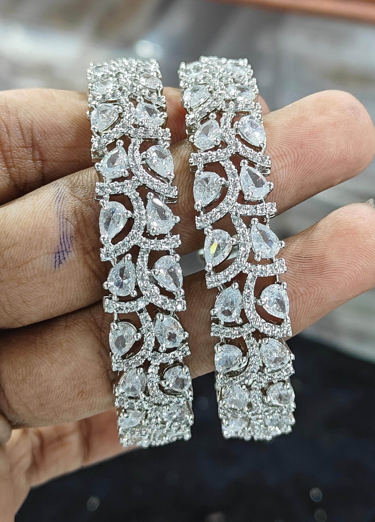 AD Stone Bangles (Silver polish) - Nakshatra Jewels
