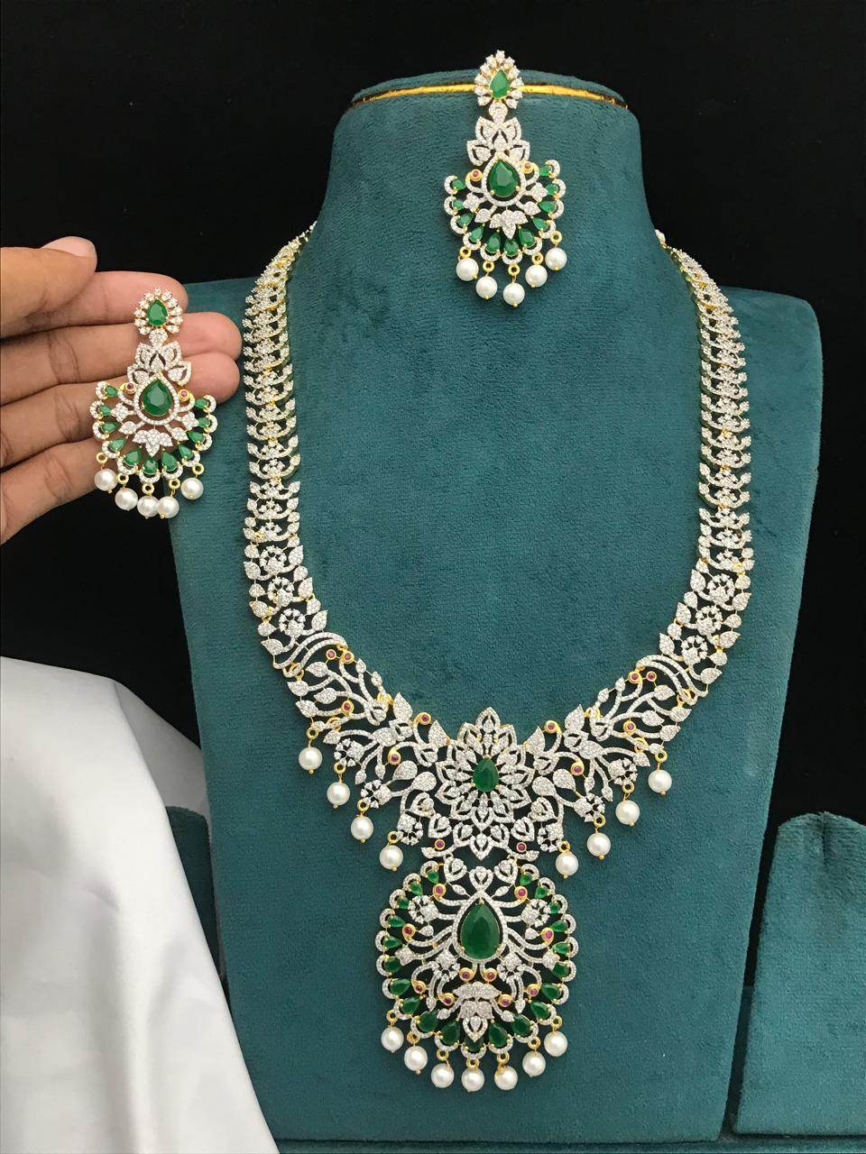 American Diamond Stones Bridal Haram - Nakshatra Jewels