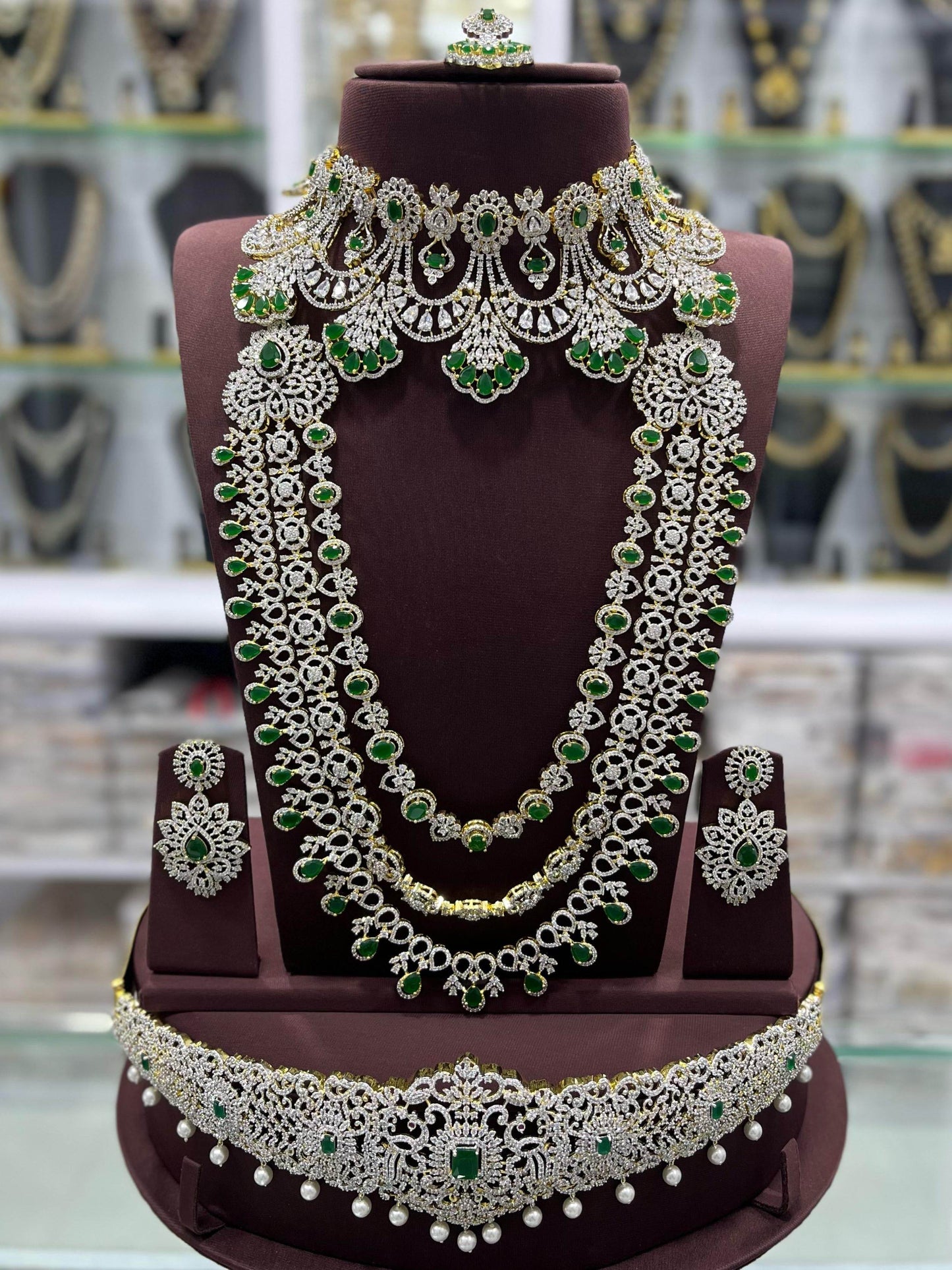American Diamond Stones Bridal Combo Set - Nakshatra Jewels